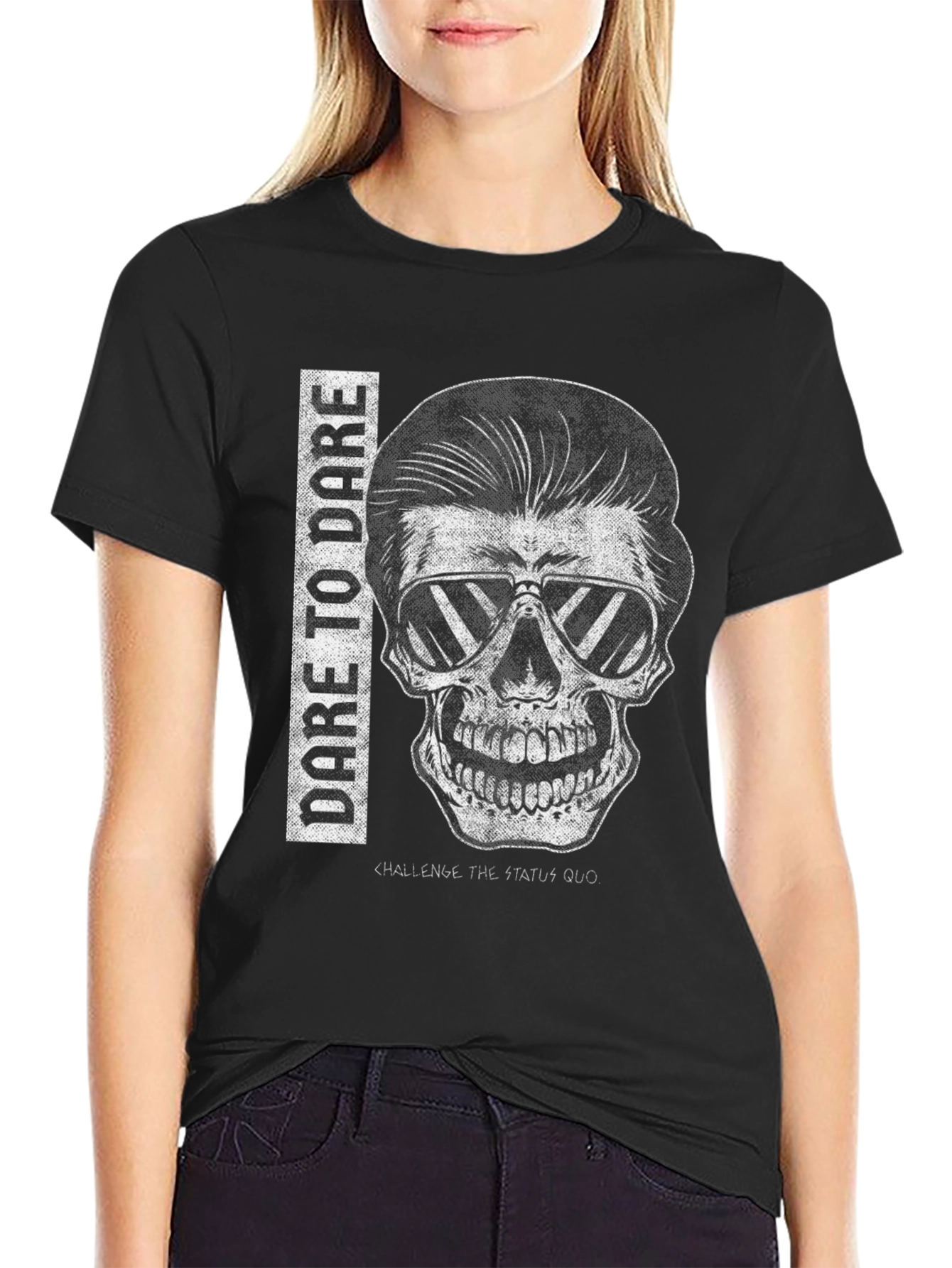 Dare to Dare Skull Graphic Tee - Black