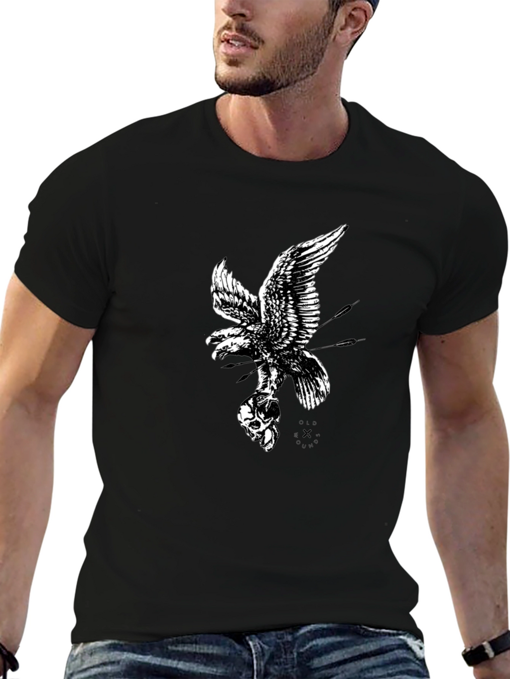 Eagle and Skull Graphic Print Black T-Shirt