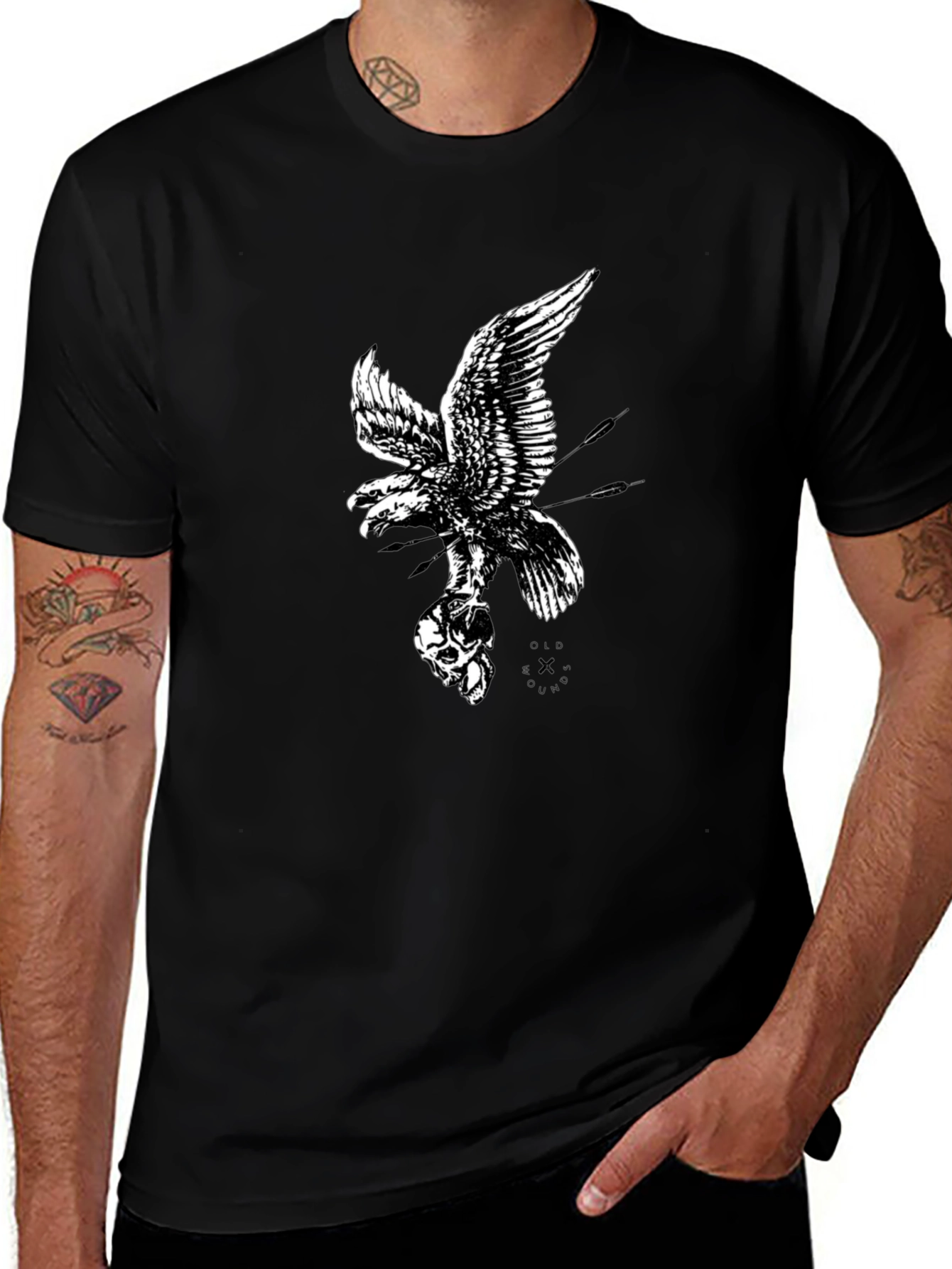 Eagle and Skull Graphic Print Black T-Shirt