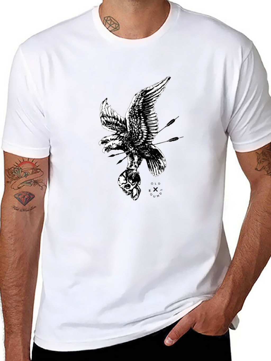 Eagle and Skull Graphic Print Black T-Shirt
