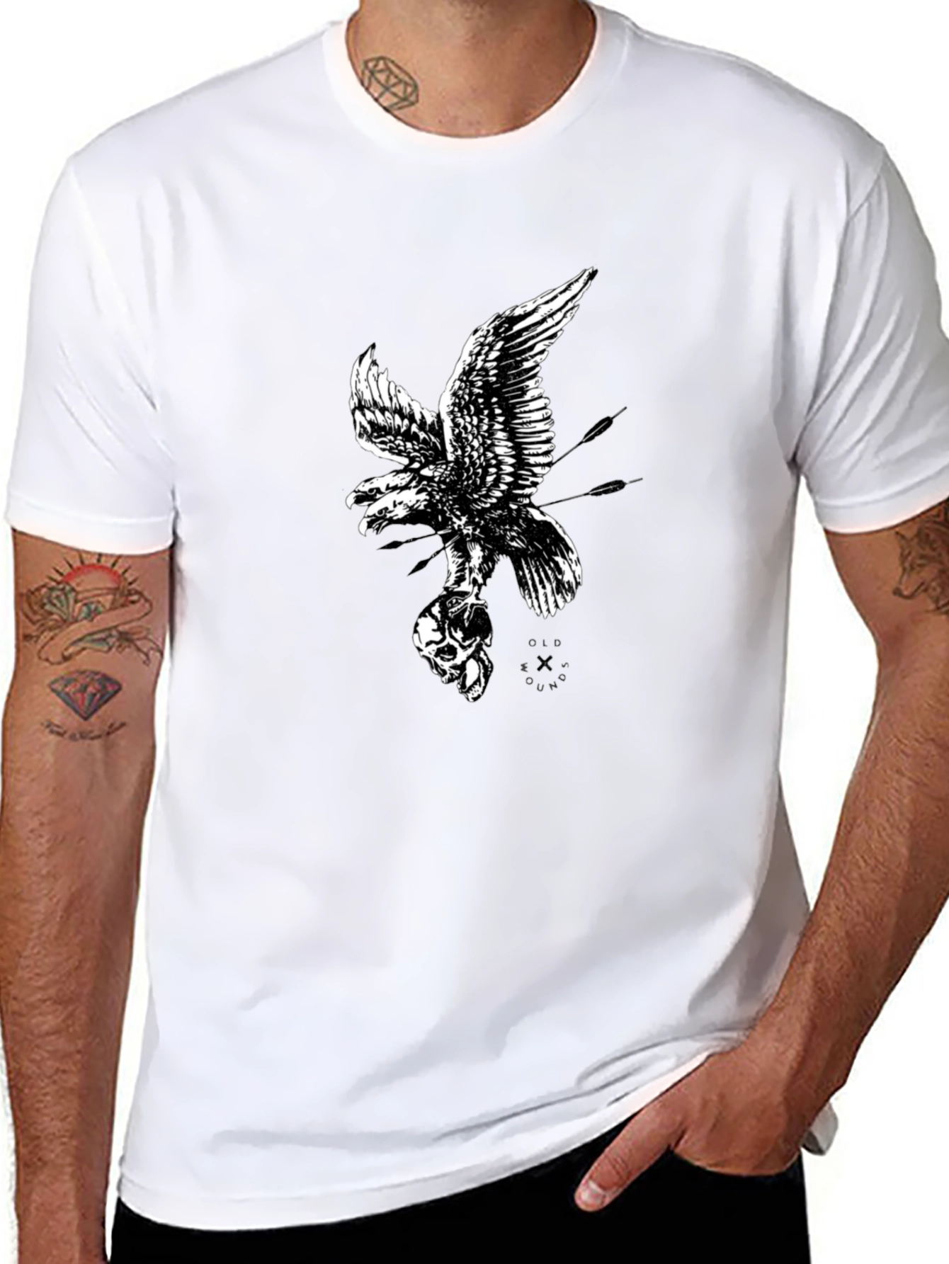 Eagle and Skull Graphic Print Black T-Shirt