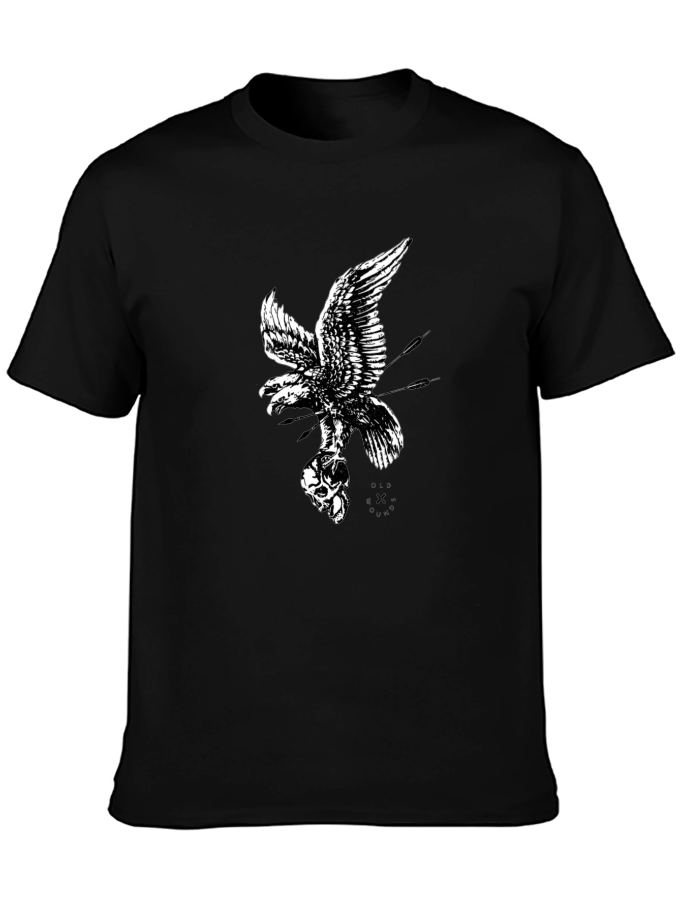 Eagle and Skull Graphic Print Black T-Shirt