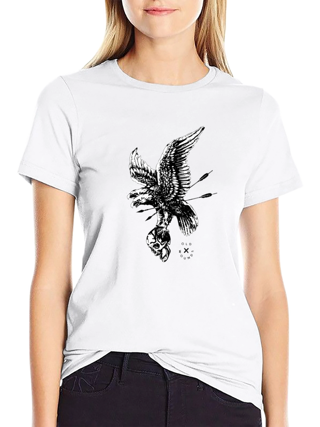 Eagle and Skull Graphic Print Black T-Shirt