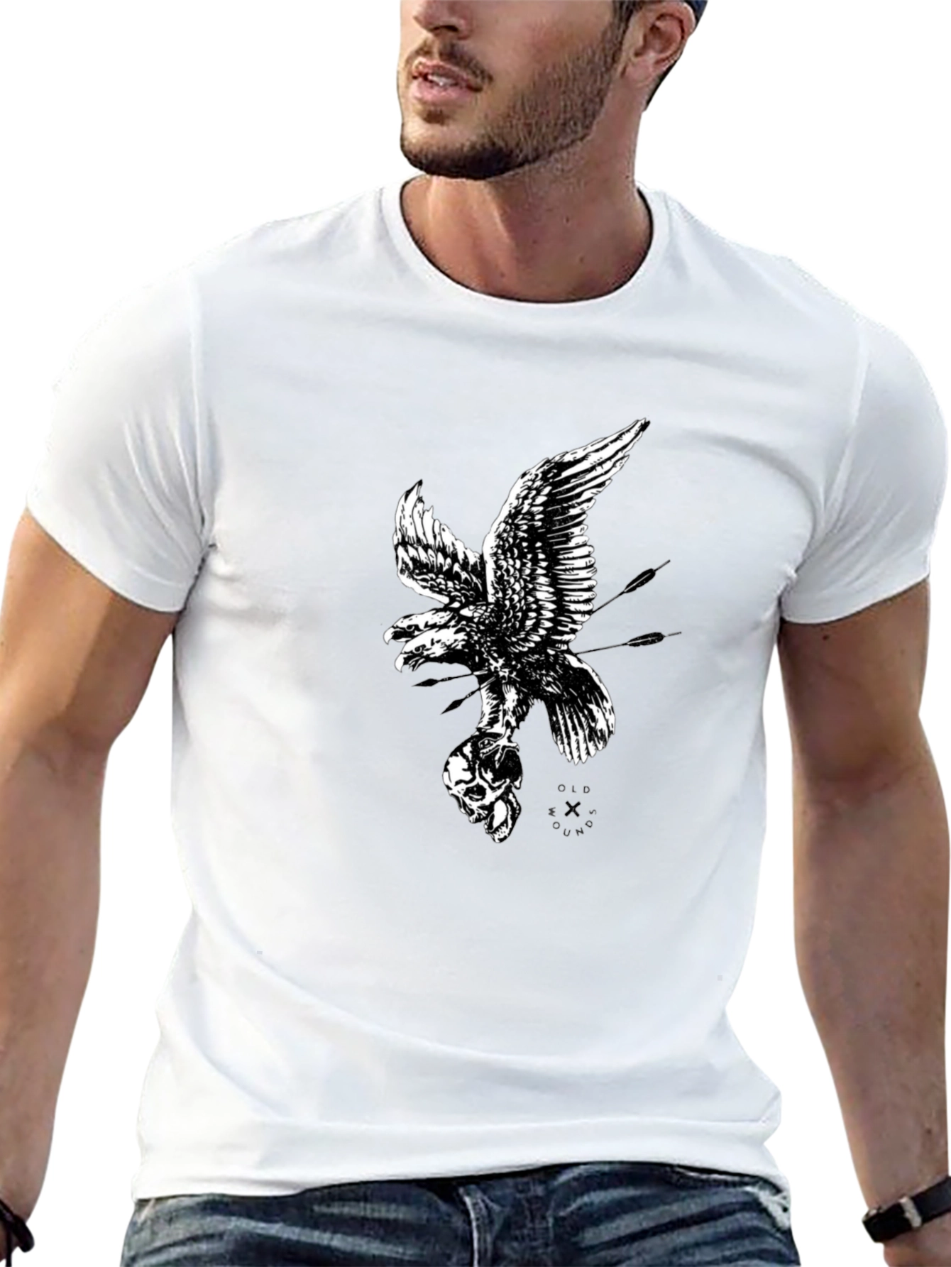 Eagle and Skull Graphic Print Black T-Shirt
