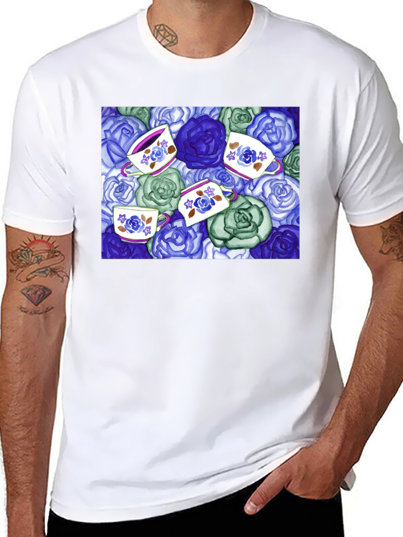 Floral Tea Cup T-Shirt - Unique Design