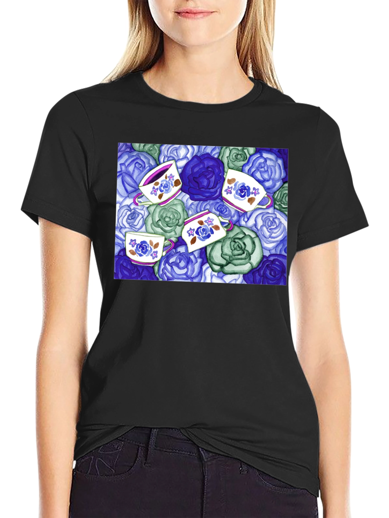 Floral Tea Cup T-Shirt - Unique Design