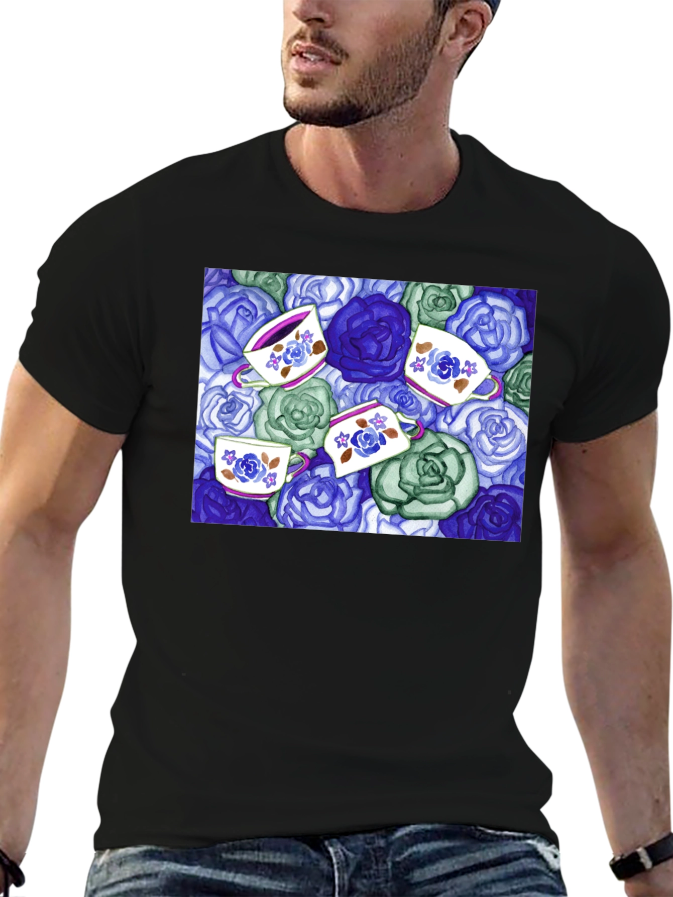 Floral Tea Cup T-Shirt - Unique Design