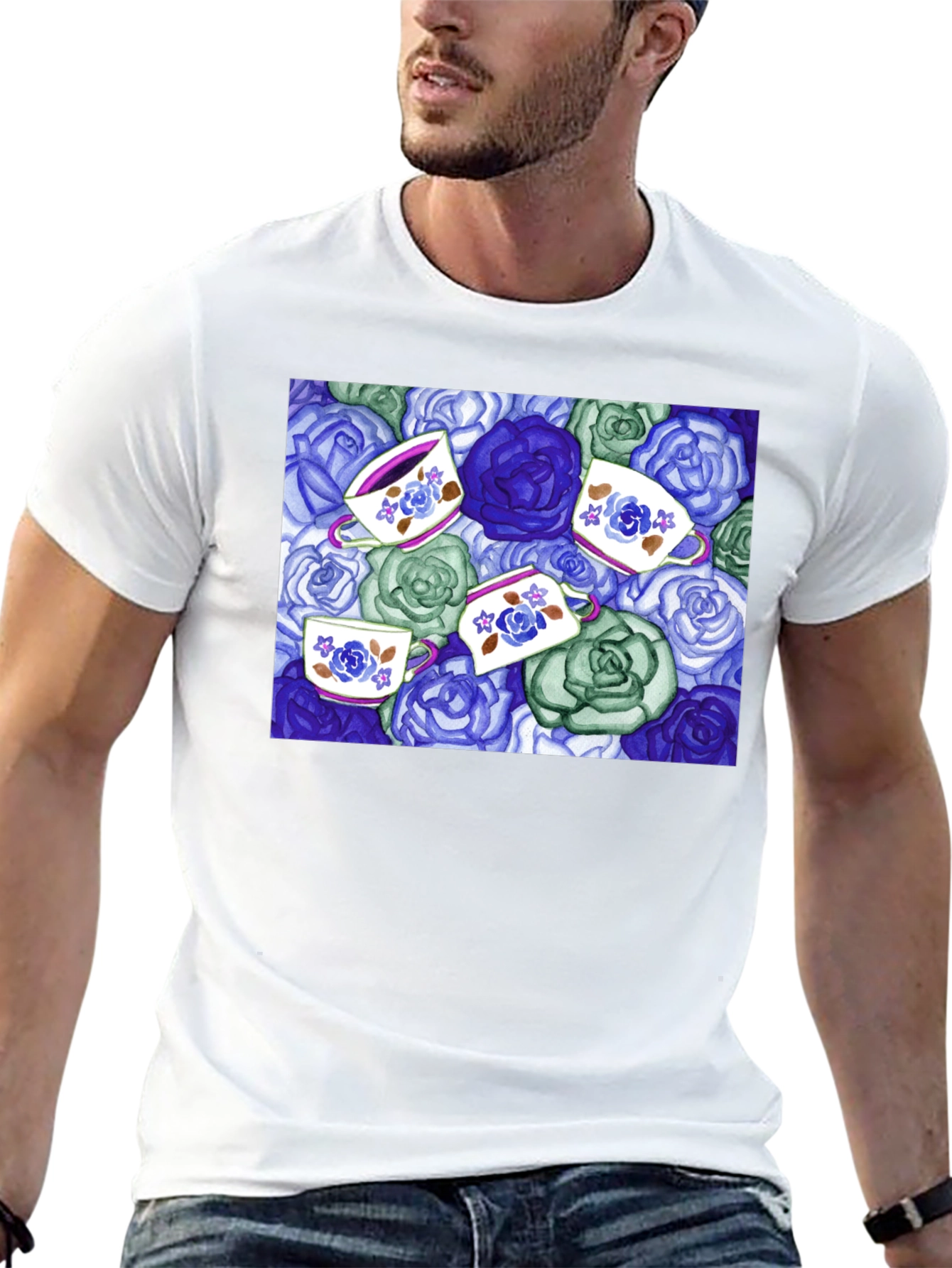 Floral Tea Cup T-Shirt - Unique Design