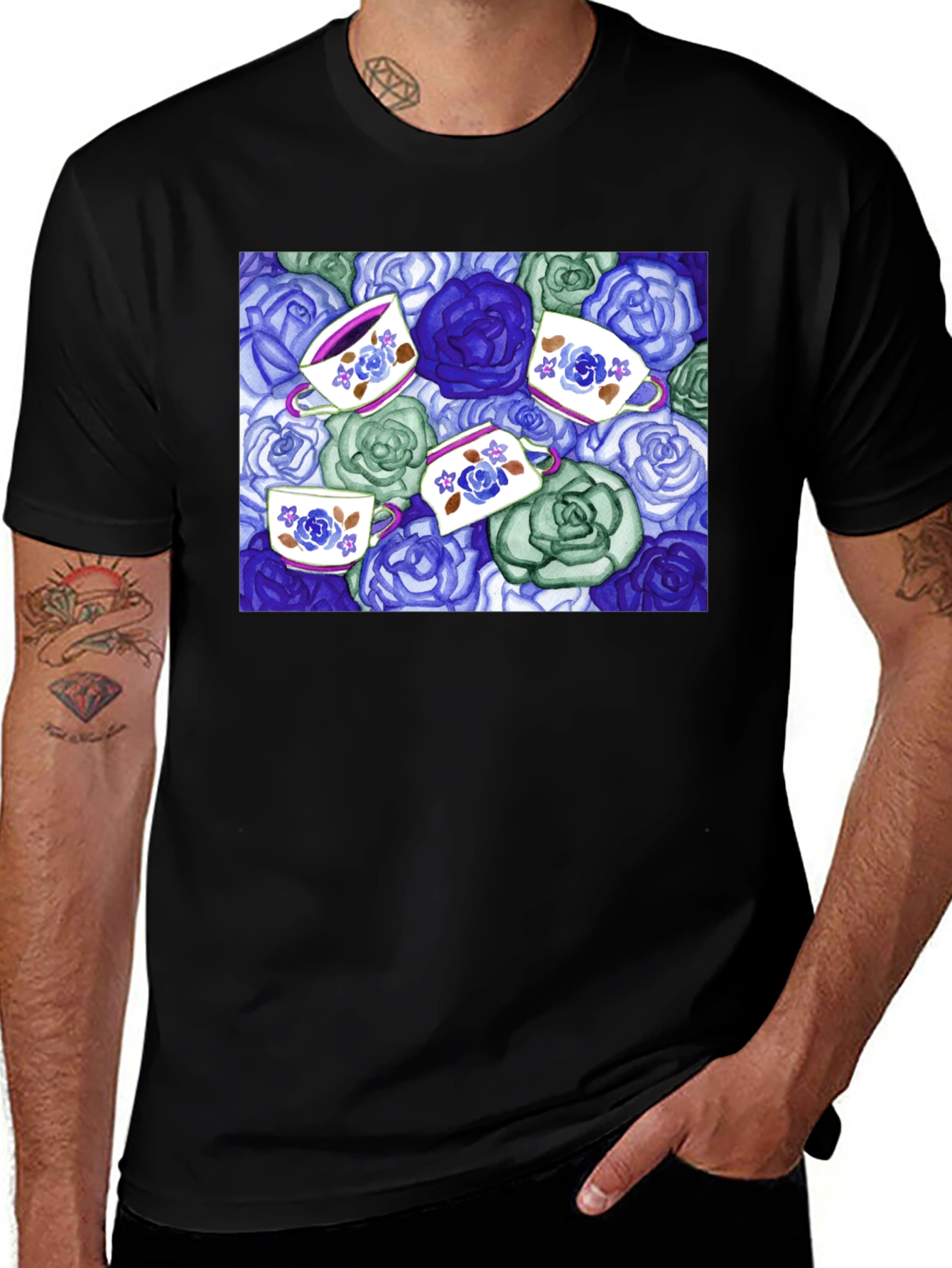 Floral Tea Cup T-Shirt - Unique Design