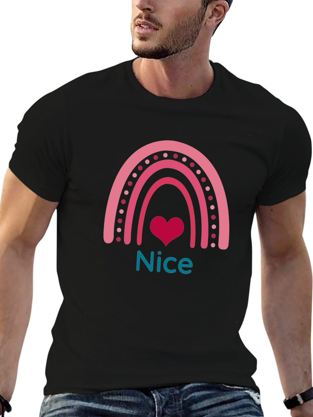 Nice Rainbow Heart Graphic T-Shirt