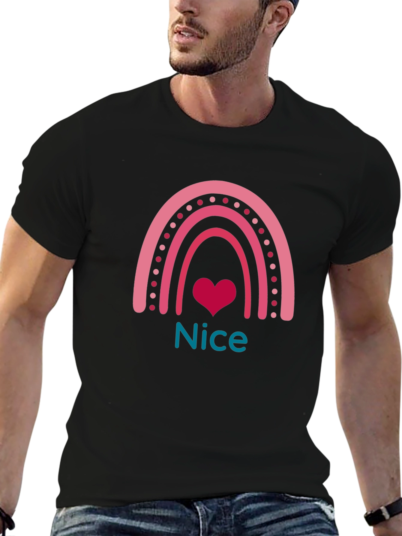 Nice Rainbow Heart Graphic T-Shirt