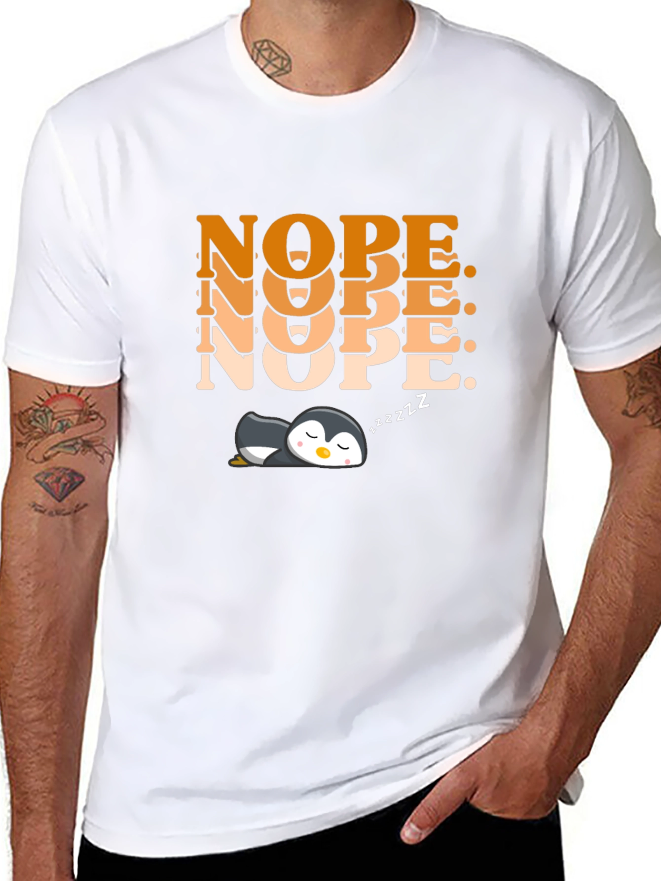 Nope Penguin Graphic T-Shirt - Cute Relaxed Style