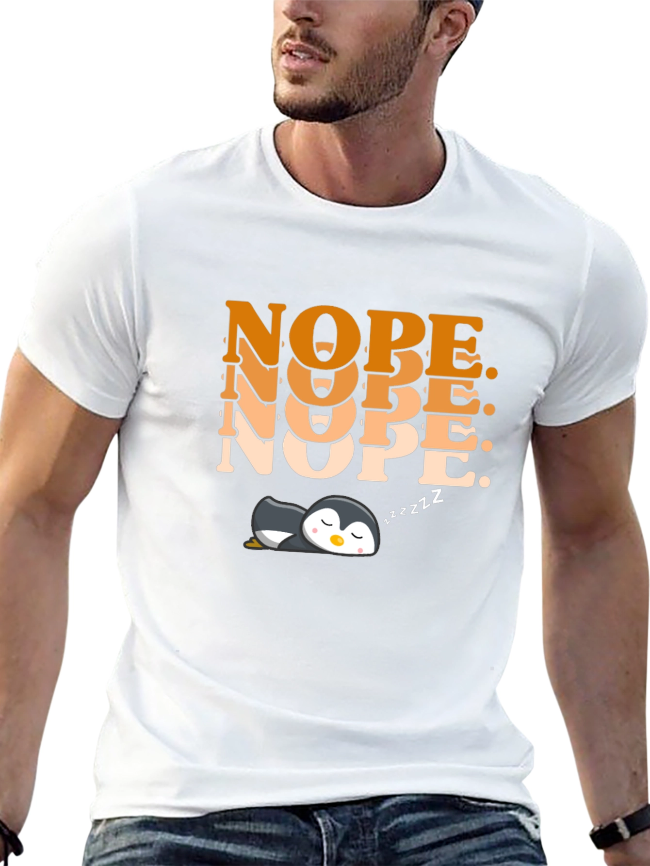 Nope Penguin Graphic T-Shirt - Cute Relaxed Style