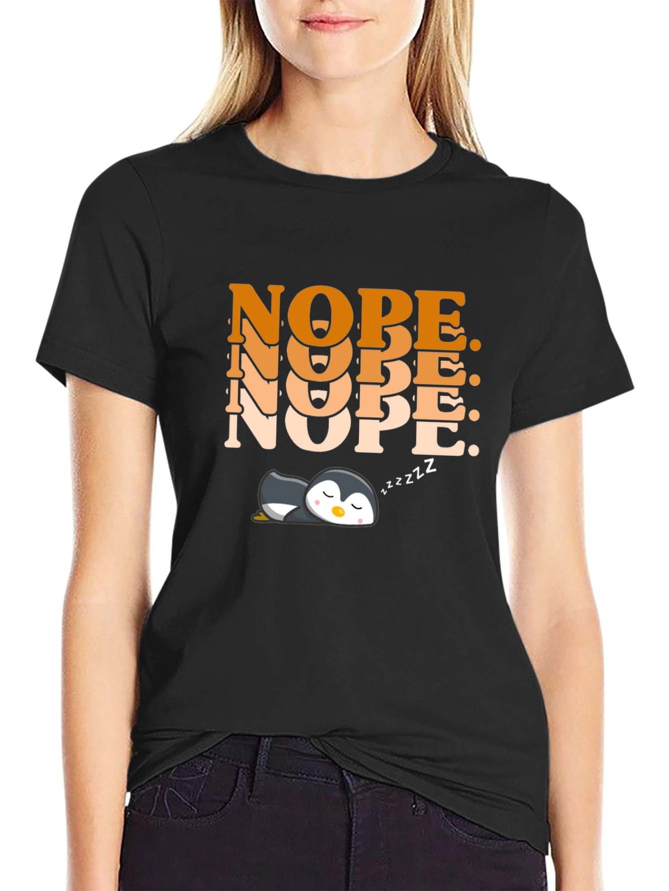 Nope Penguin Graphic T-Shirt - Cute Relaxed Style