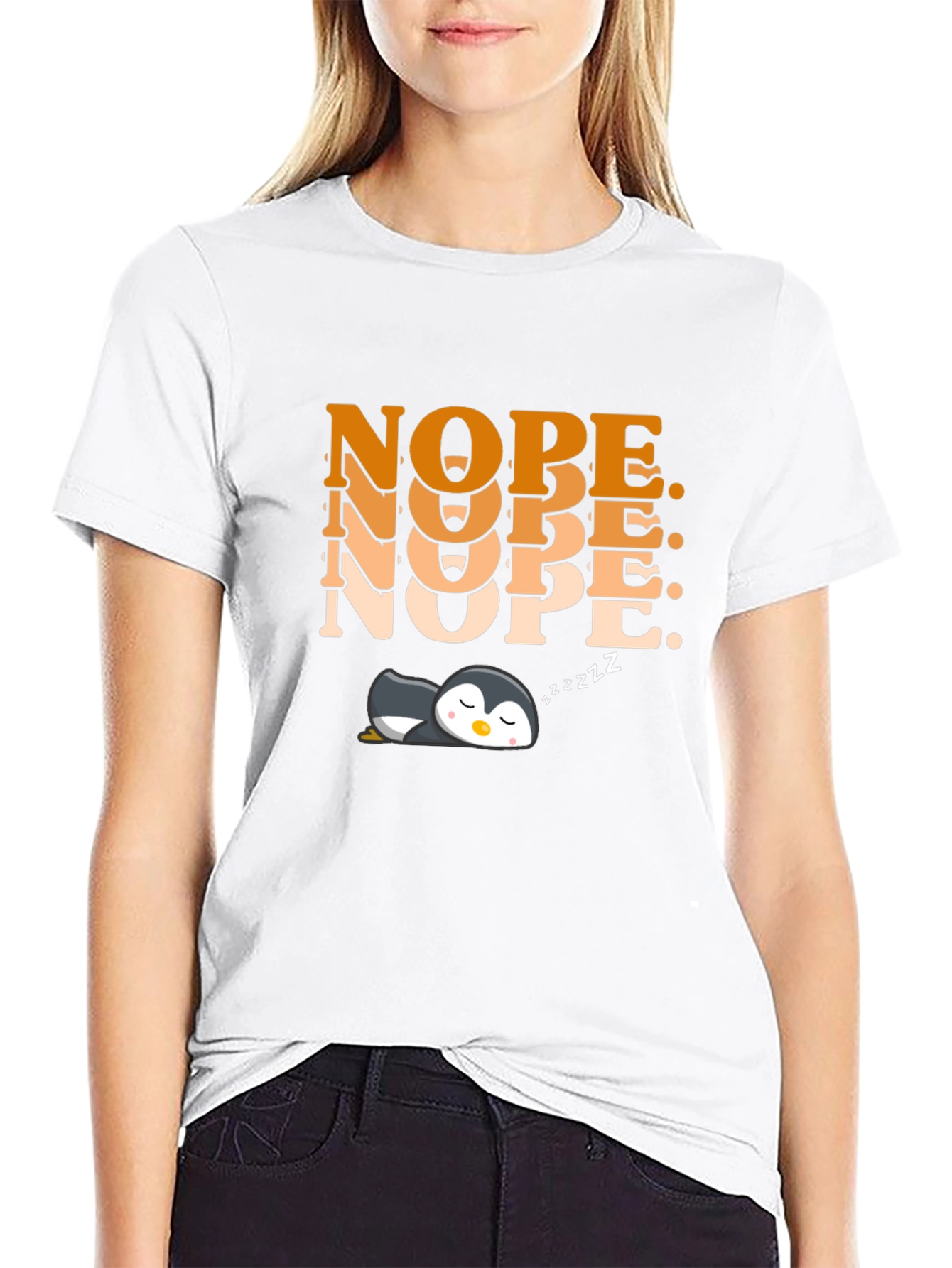 Nope Penguin Graphic T-Shirt - Cute Relaxed Style