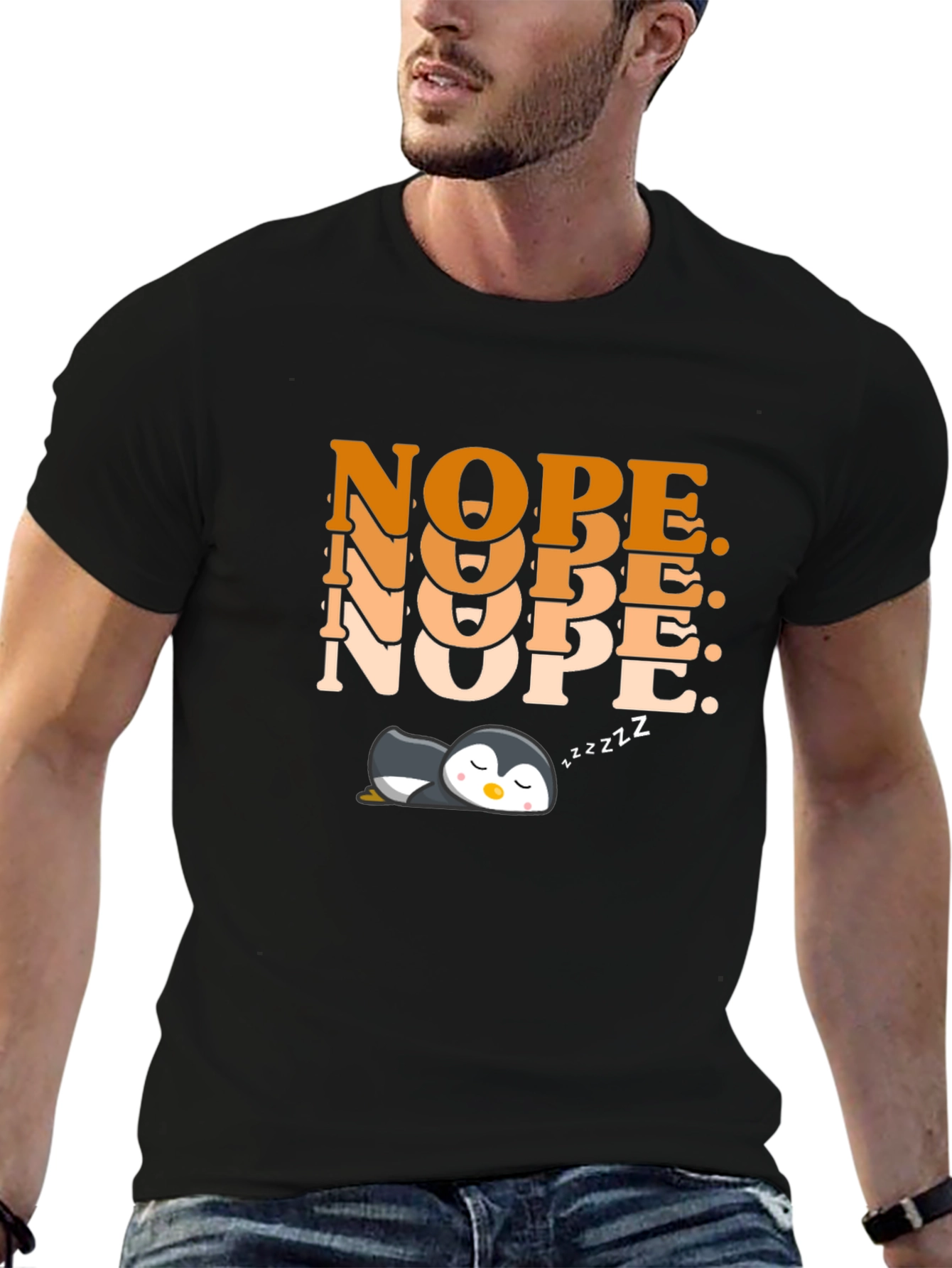 Nope Penguin Graphic T-Shirt - Cute Relaxed Style