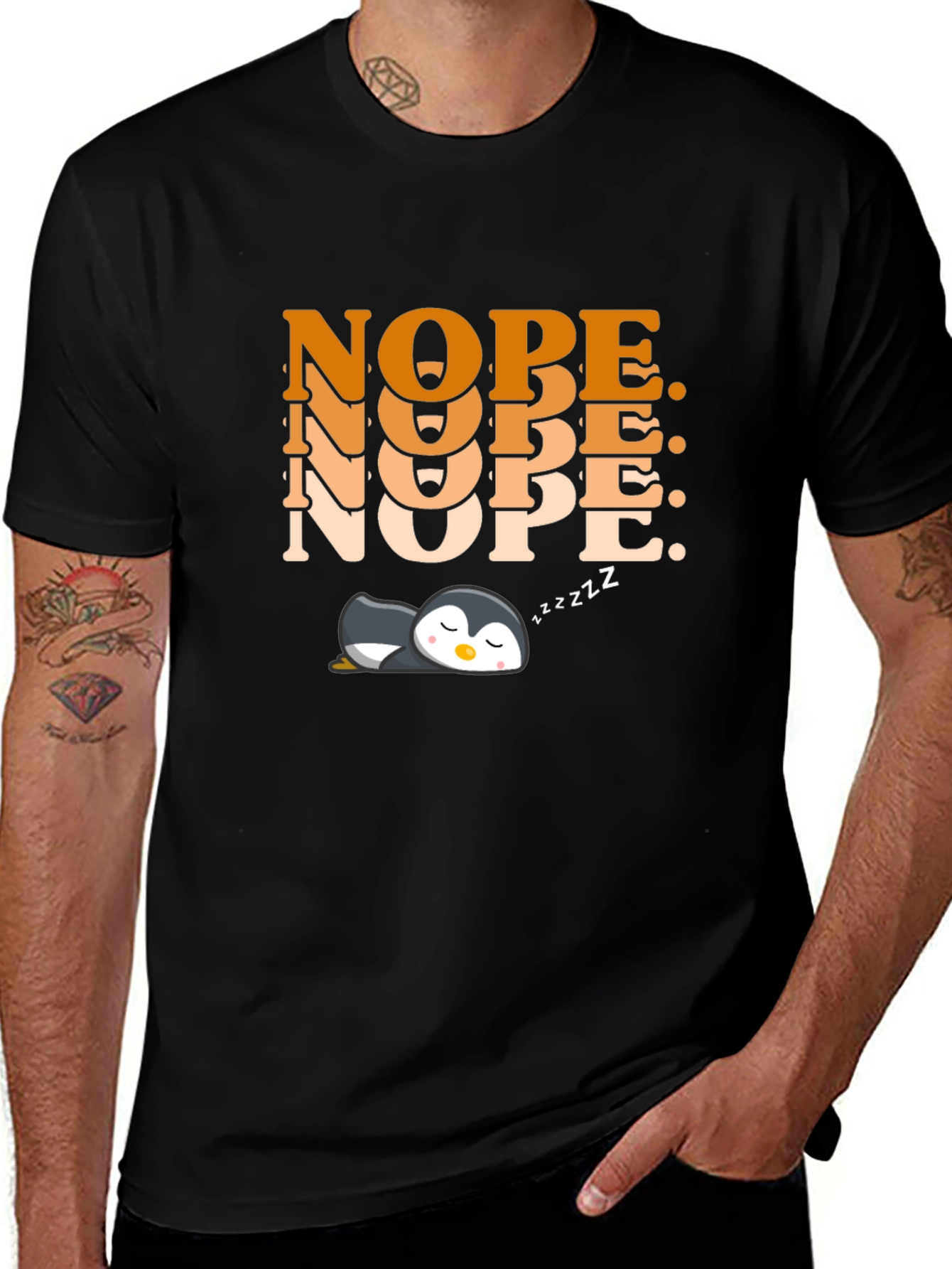 Nope Penguin Graphic T-Shirt - Cute Relaxed Style
