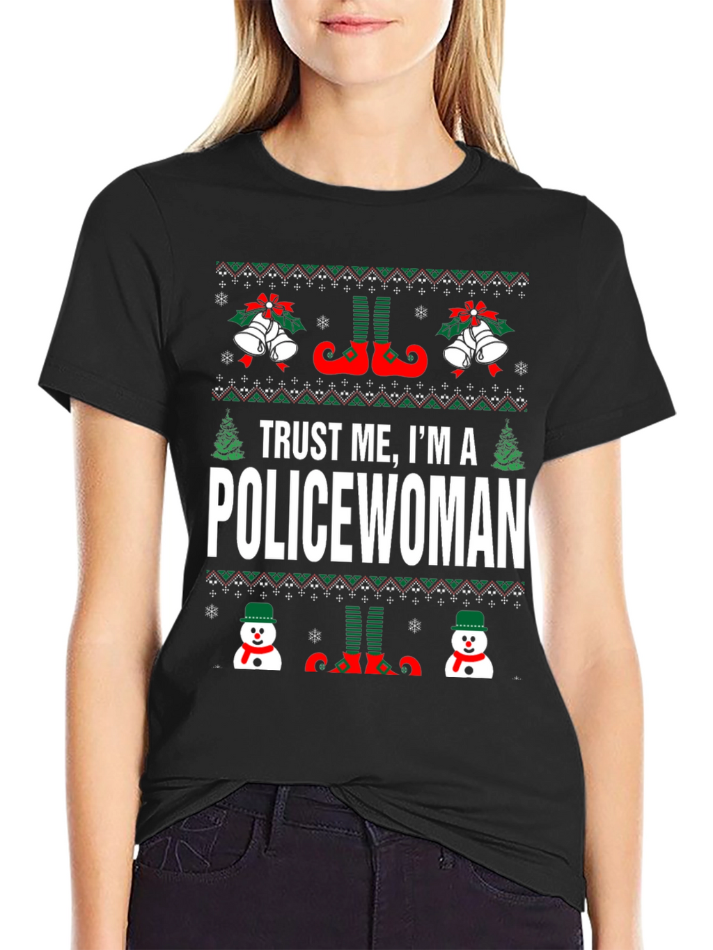 Funny Policewoman Christmas Holiday Ugly Sweater T-Shirt