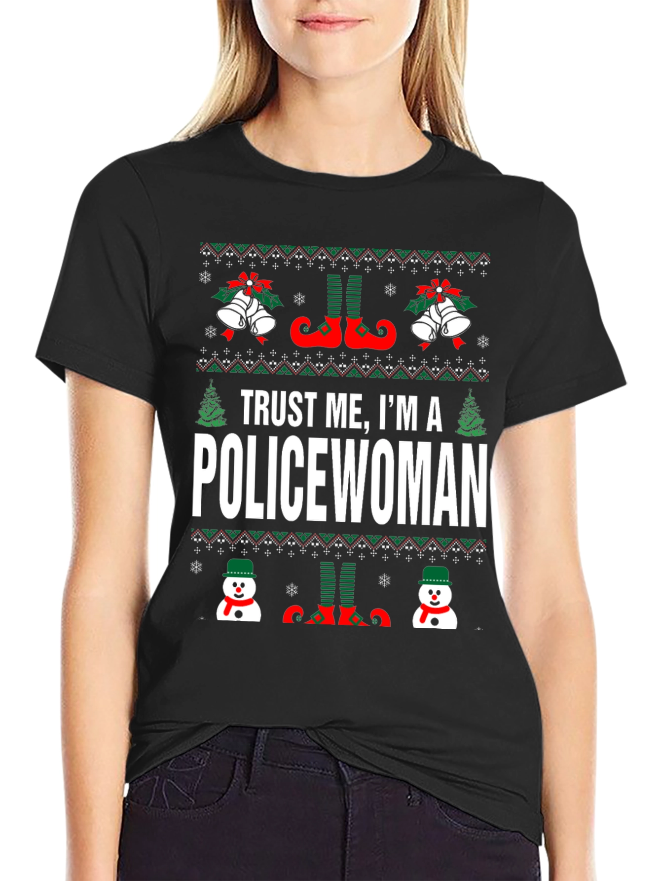 Funny Policewoman Christmas Holiday Ugly Sweater T-Shirt