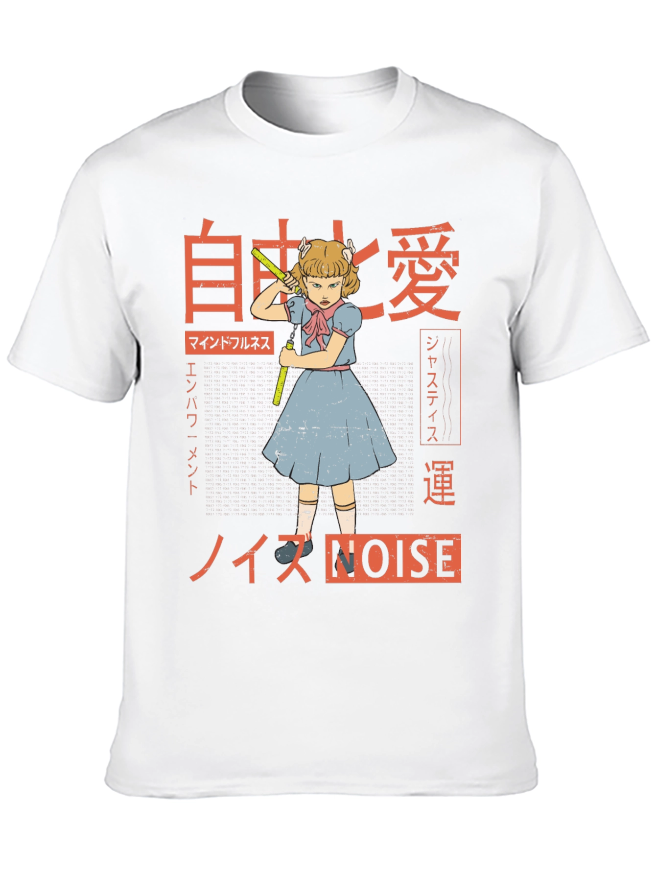 Graphic T-Shirt: Anime Girl with Nunchucks & Japanese Text