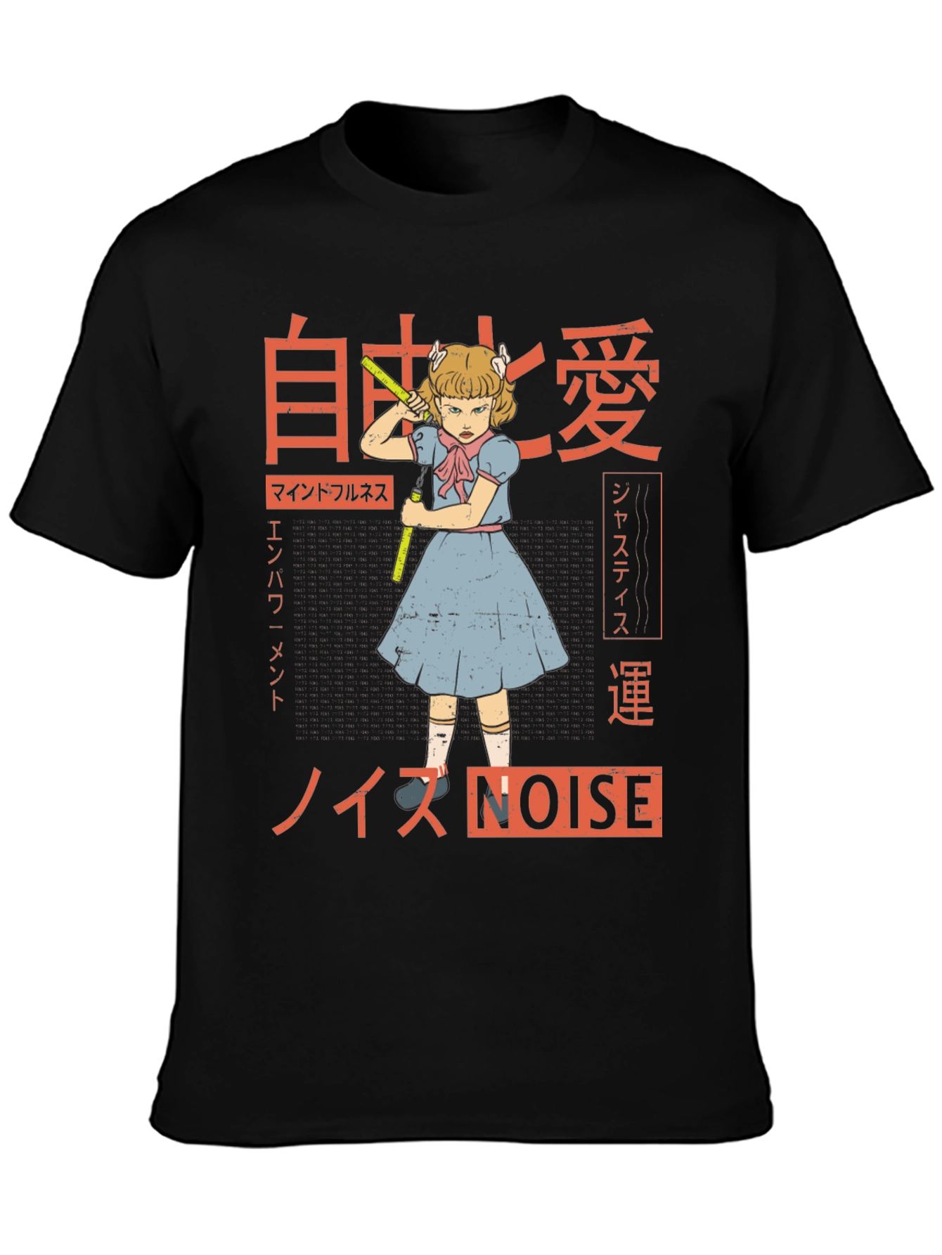 Graphic T-Shirt: Anime Girl with Nunchucks & Japanese Text
