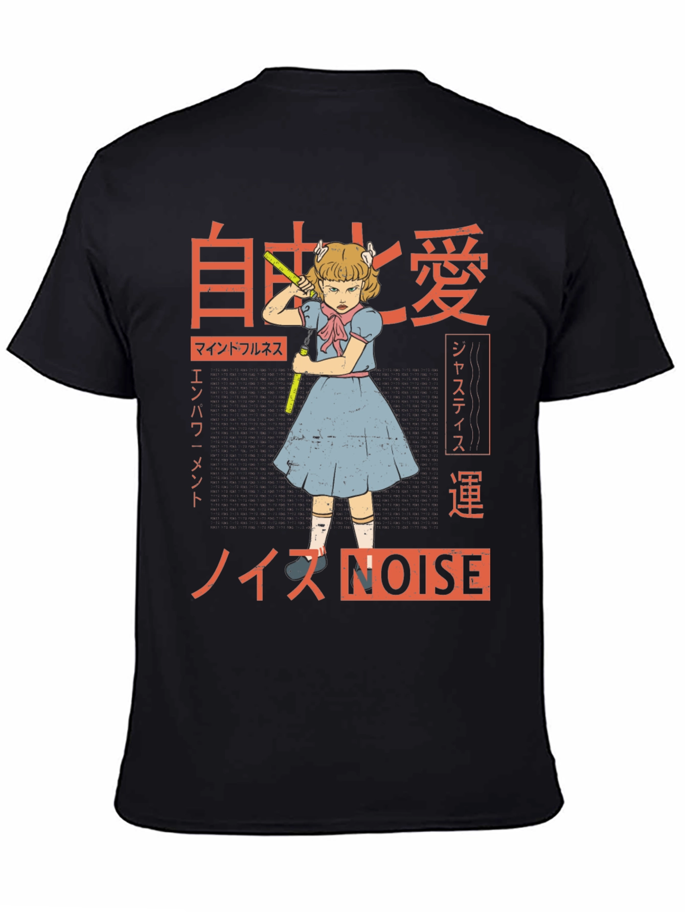 Graphic T-Shirt: Anime Girl with Nunchucks & Japanese Text