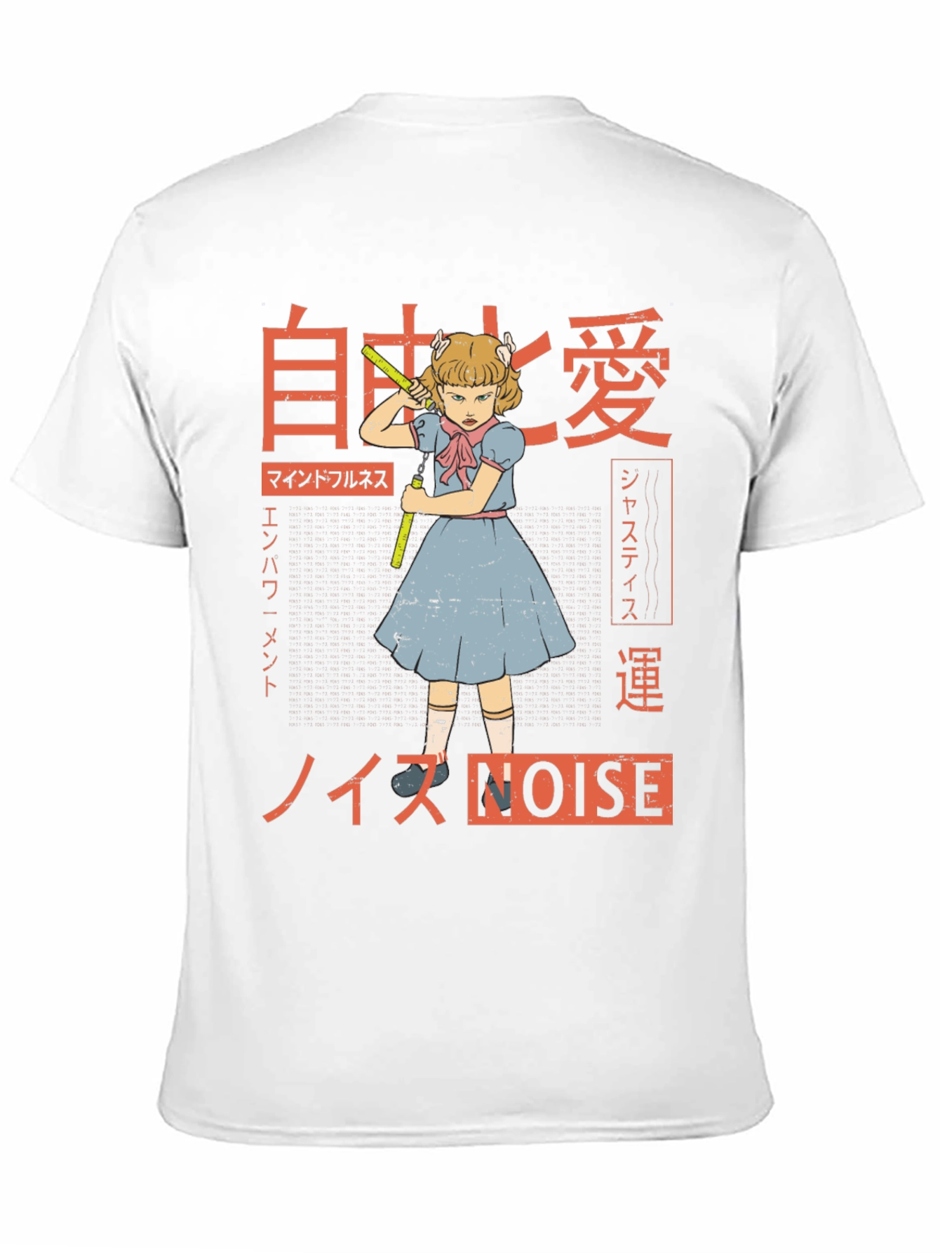 Graphic T-Shirt: Anime Girl with Nunchucks & Japanese Text
