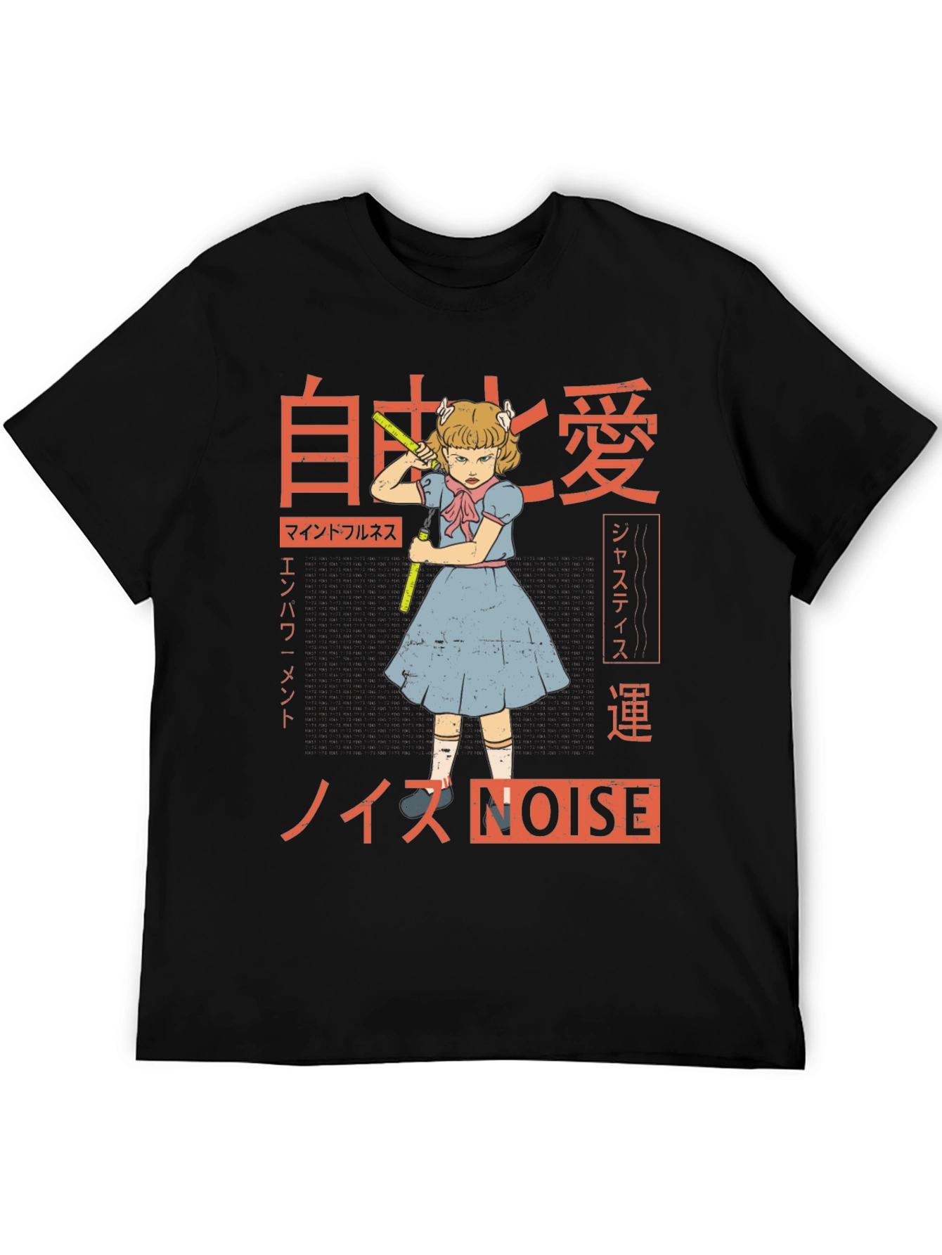 Graphic T-Shirt: Anime Girl with Nunchucks & Japanese Text