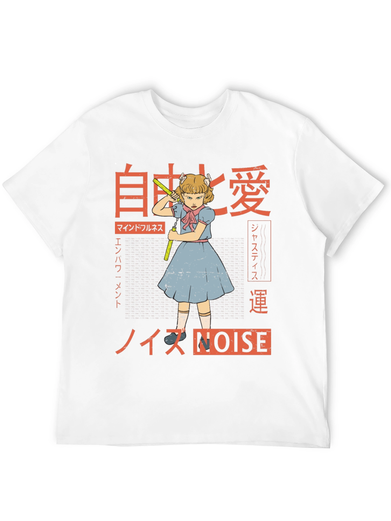 Graphic T-Shirt: Anime Girl with Nunchucks & Japanese Text