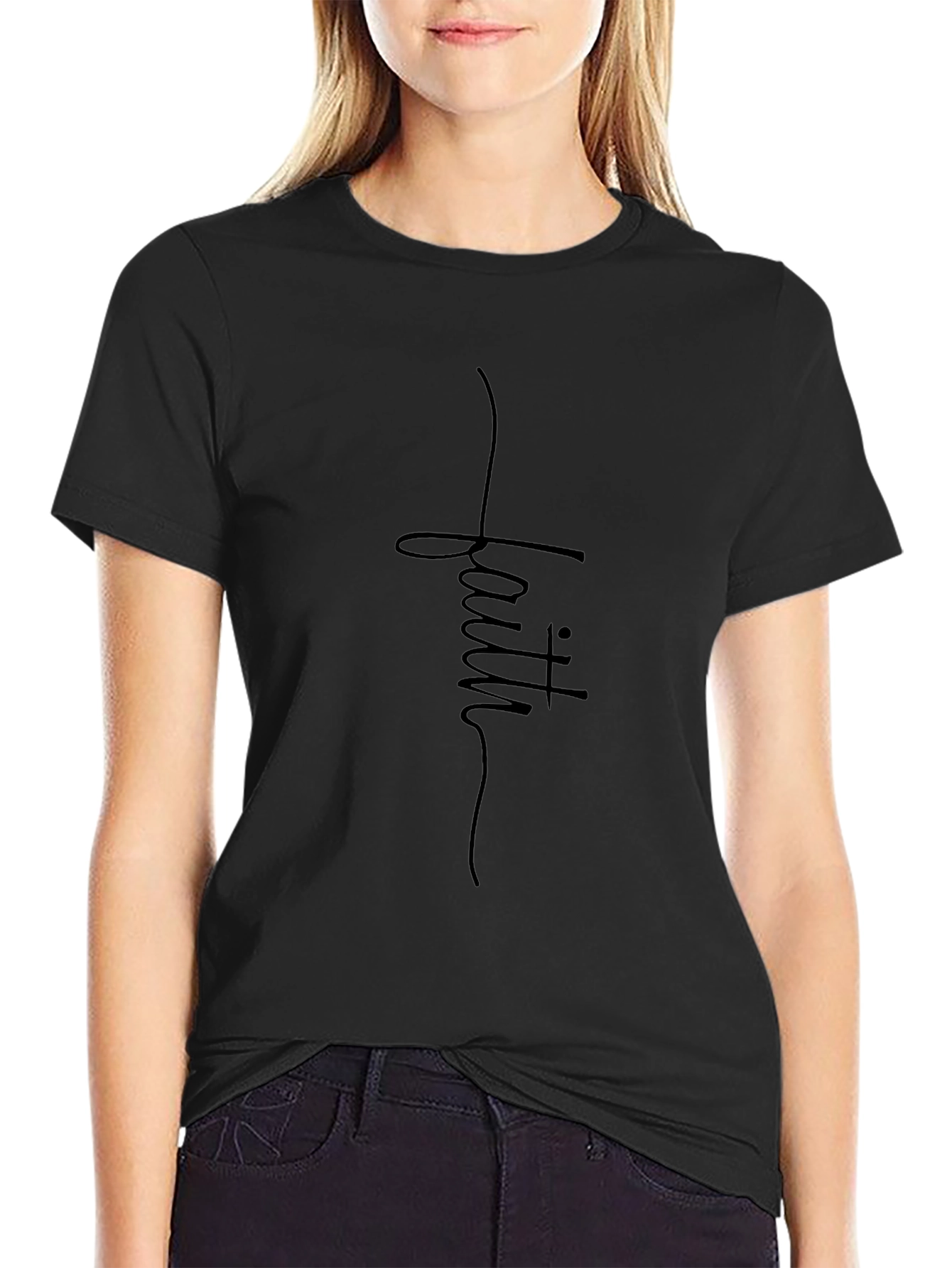 Faith Script Black T-Shirt - Christian Apparel