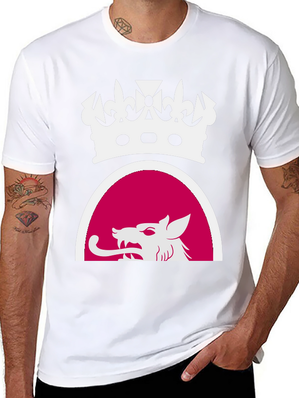 Black Tee with Crown and Wolf Design