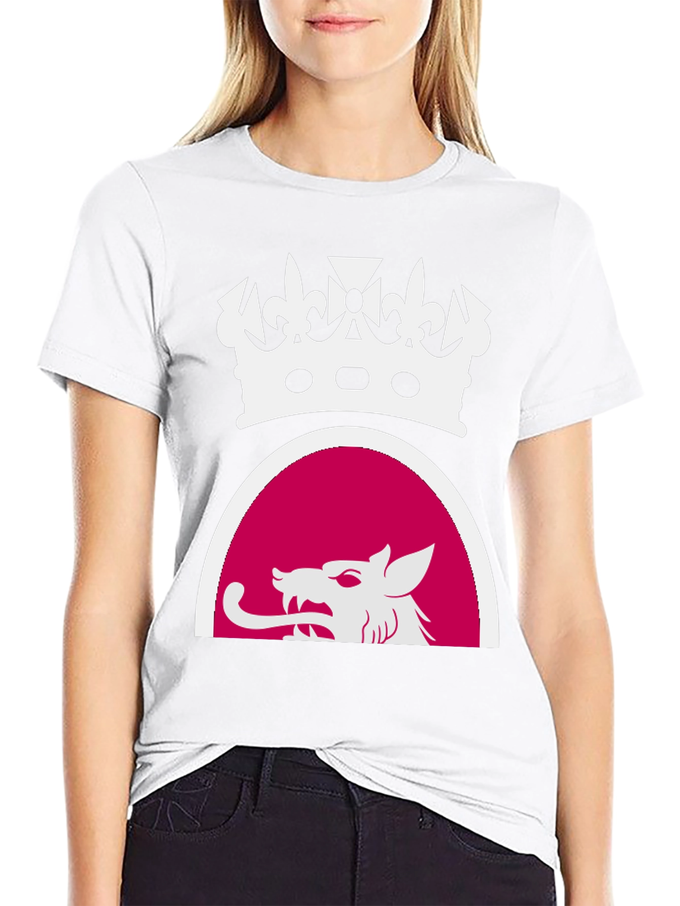 Black Tee with Crown and Wolf Design