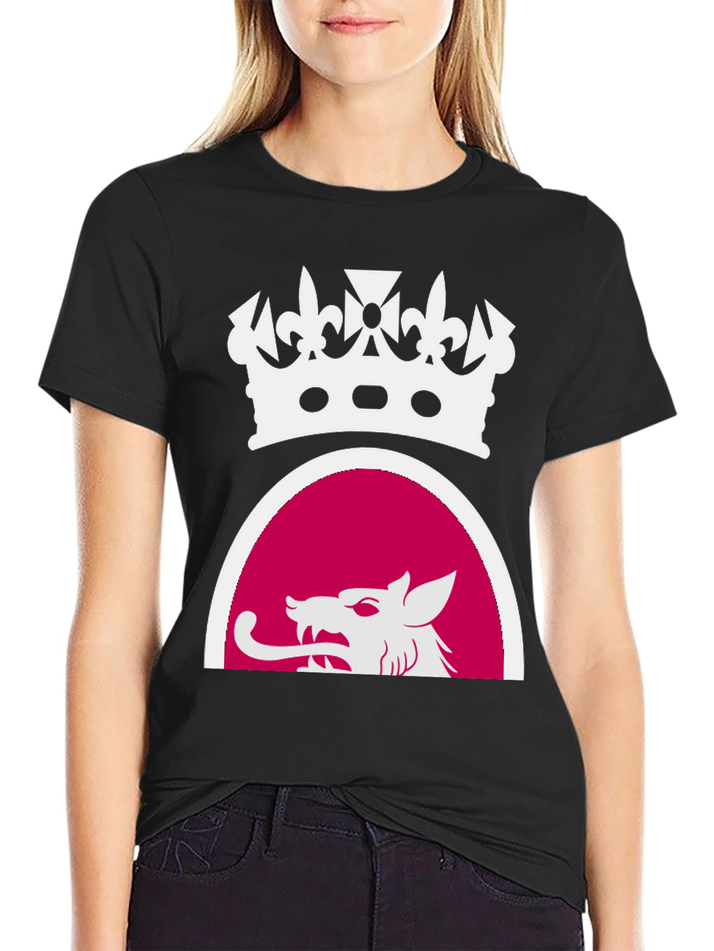 Black Tee with Crown and Wolf Design