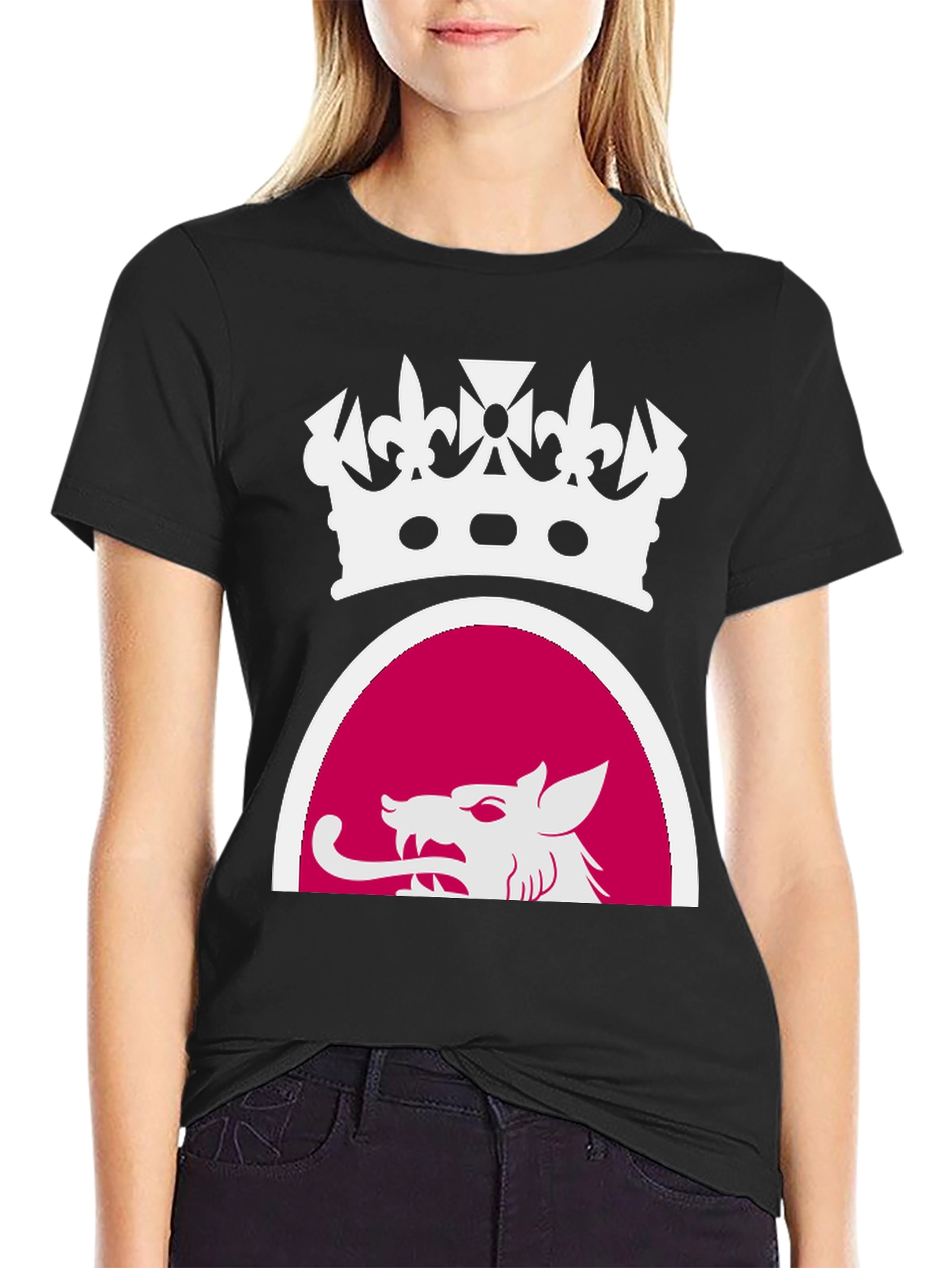 Black Tee with Crown and Wolf Design