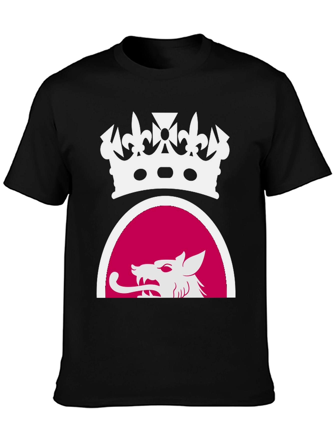 Black Tee with Crown and Wolf Design