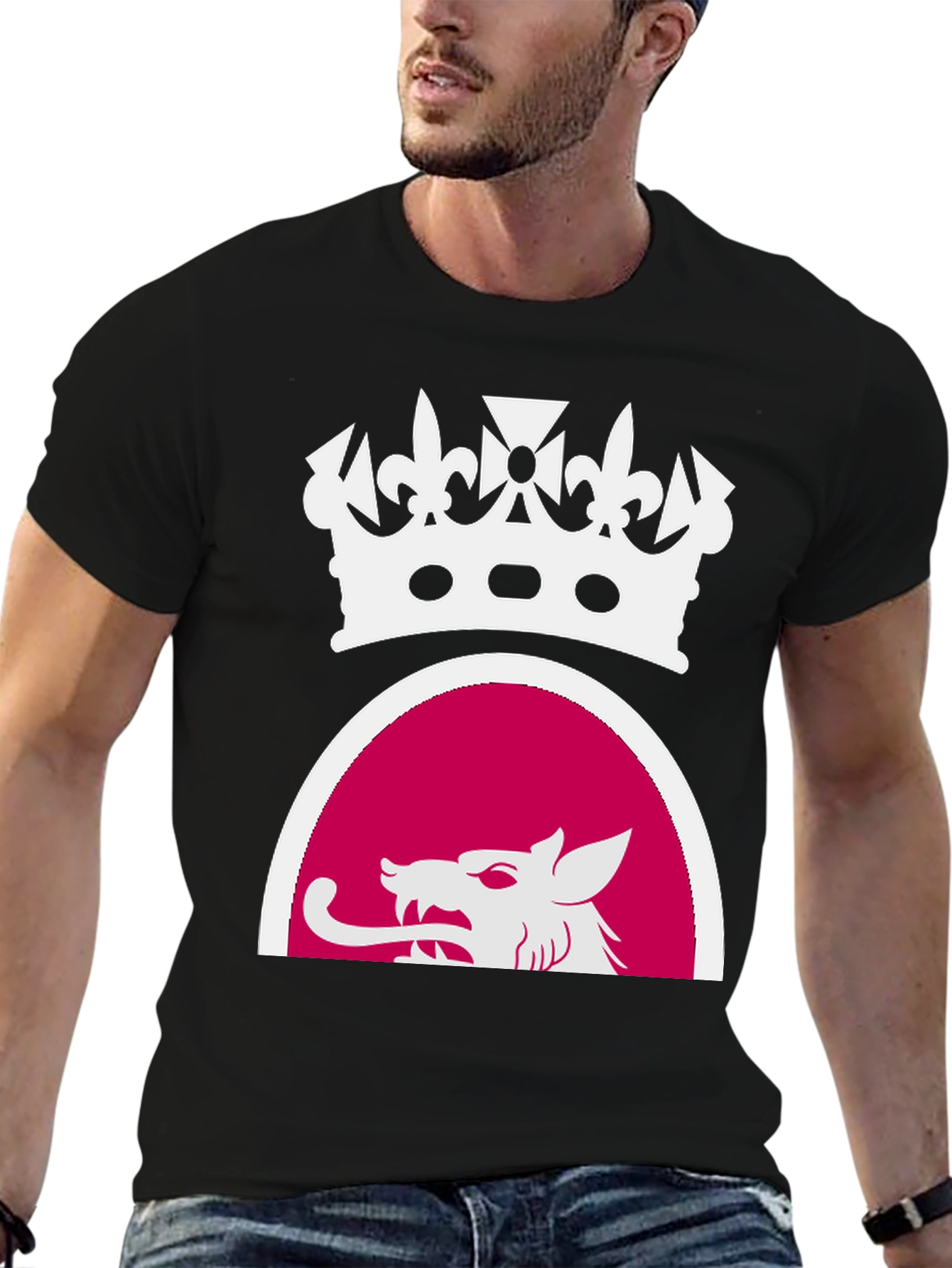 Black Tee with Crown and Wolf Design