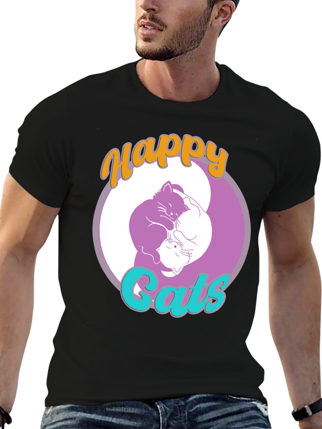 Happy Cats Yin Yang Graphic T-Shirt