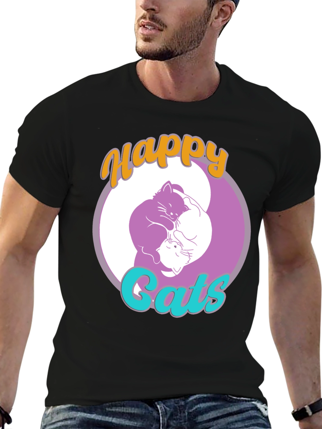 Happy Cats Yin Yang Graphic T-Shirt
