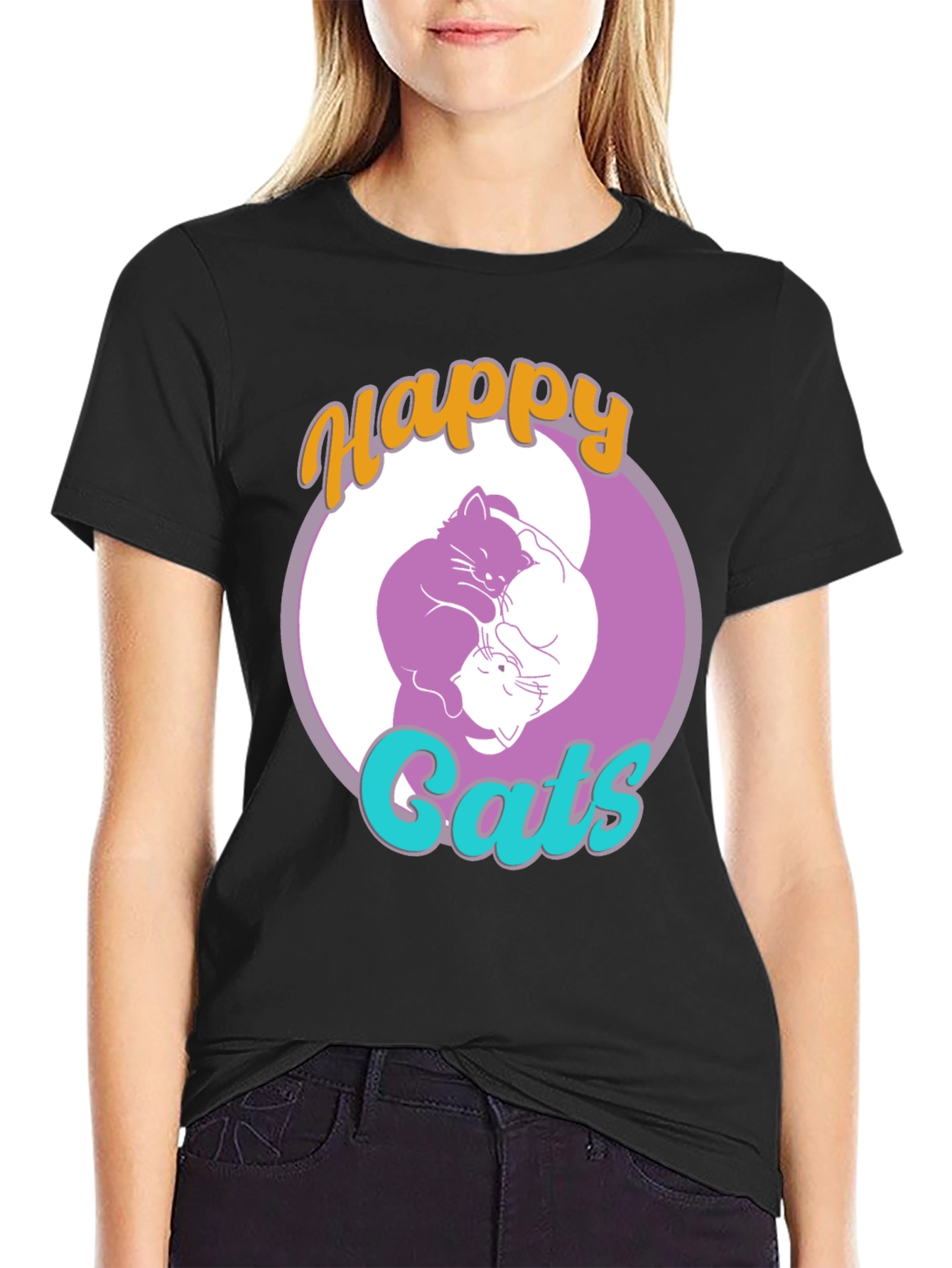 Happy Cats Yin Yang Graphic T-Shirt