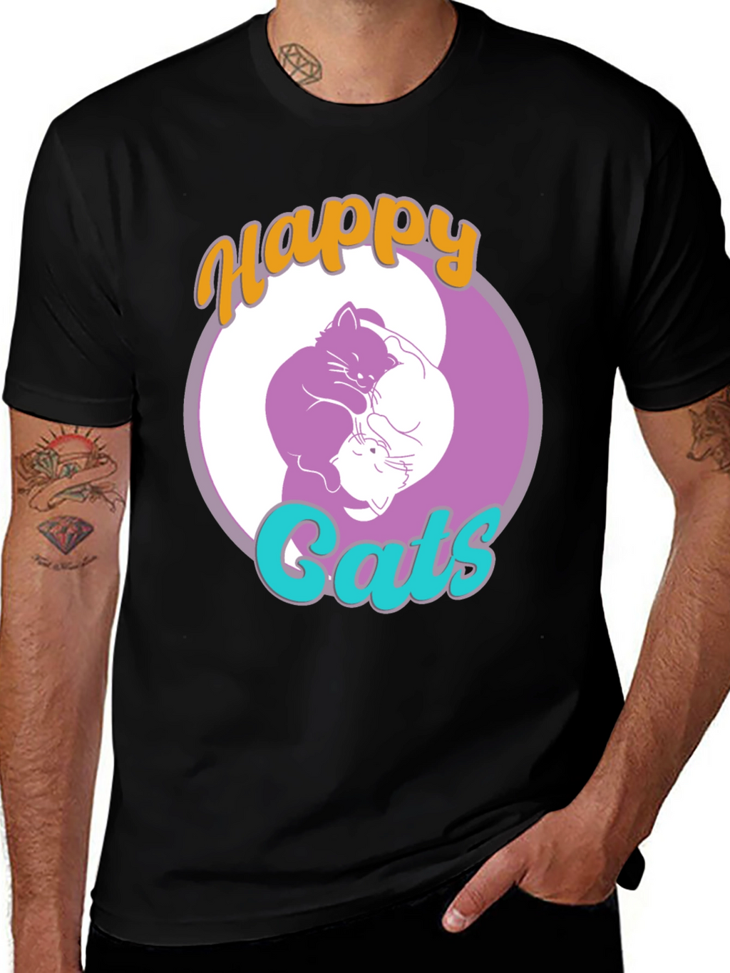 Happy Cats Yin Yang Graphic T-Shirt