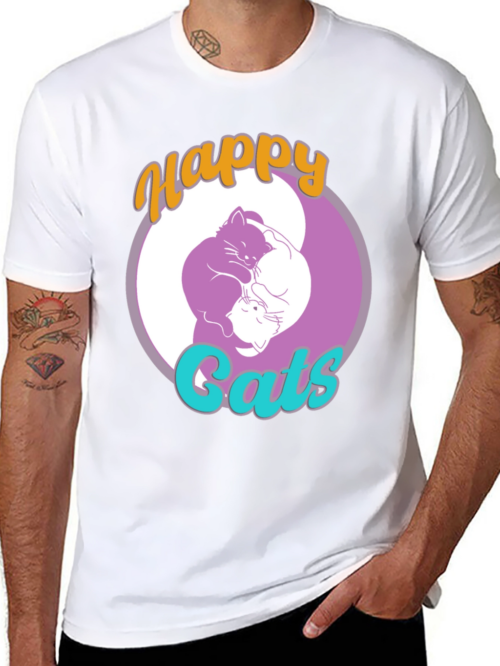 Happy Cats Yin Yang Graphic T-Shirt