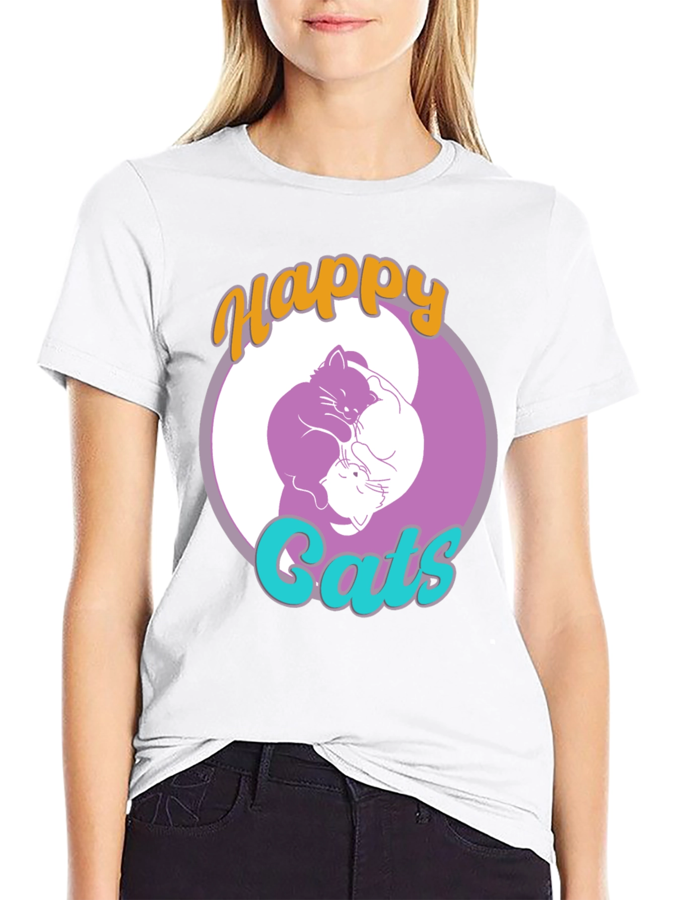 Happy Cats Yin Yang Graphic T-Shirt