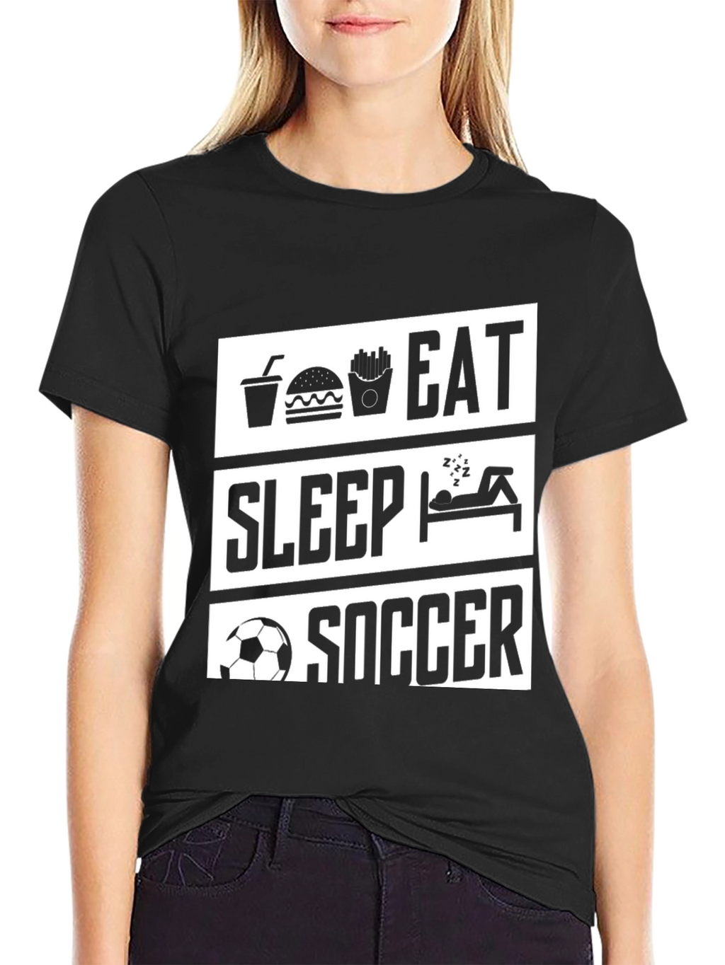 Eat Sleep Soccer Black Graphic T-Shirt