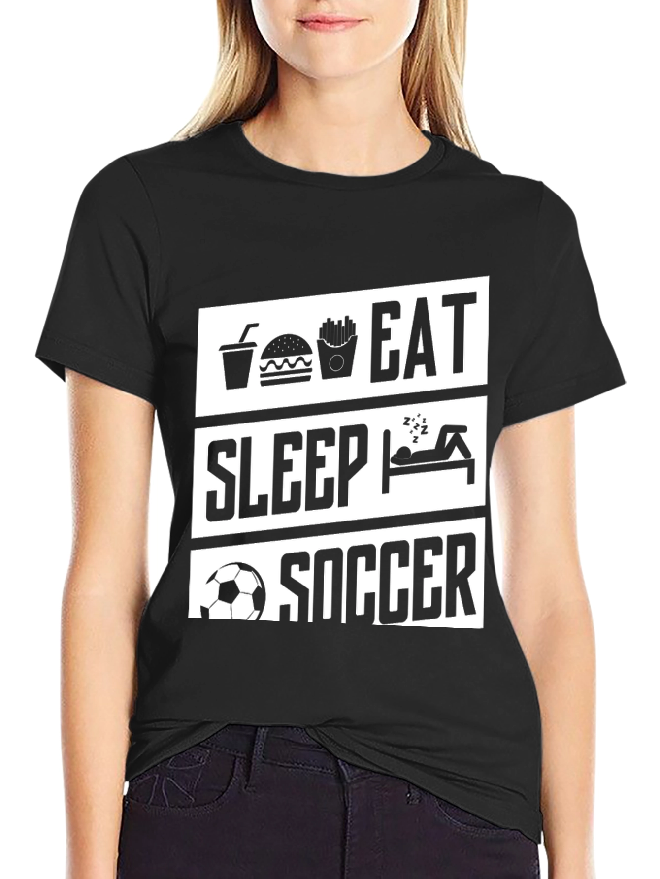 Eat Sleep Soccer Black Graphic T-Shirt