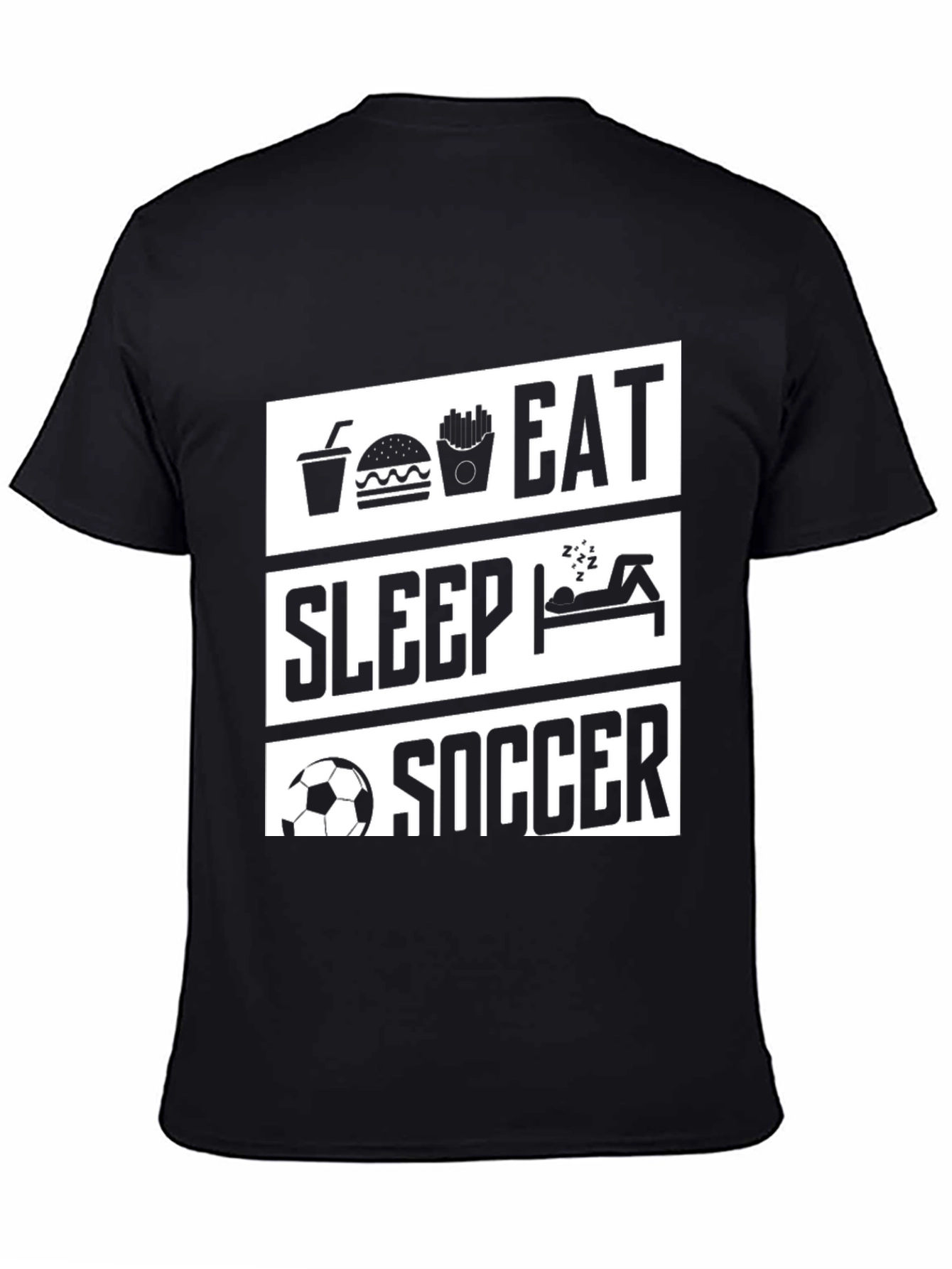 Eat Sleep Soccer Black Graphic T-Shirt