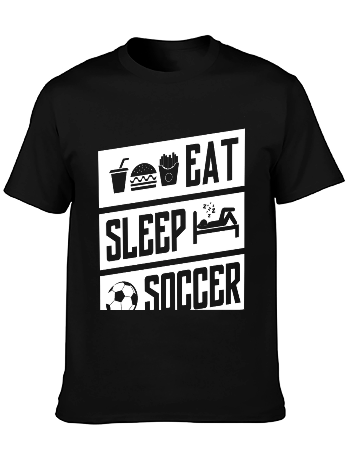 Eat Sleep Soccer Black Graphic T-Shirt