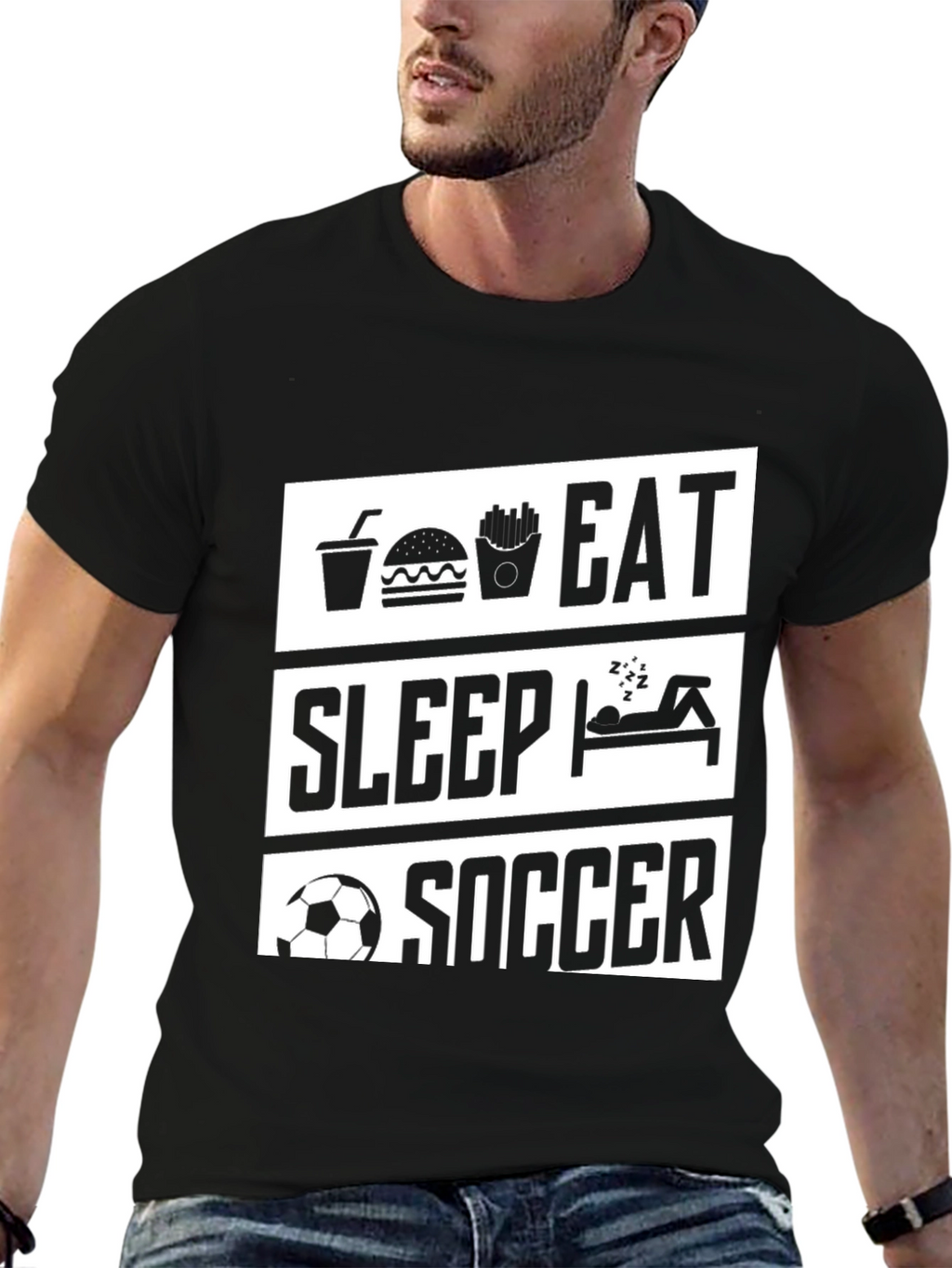 Eat Sleep Soccer Black Graphic T-Shirt