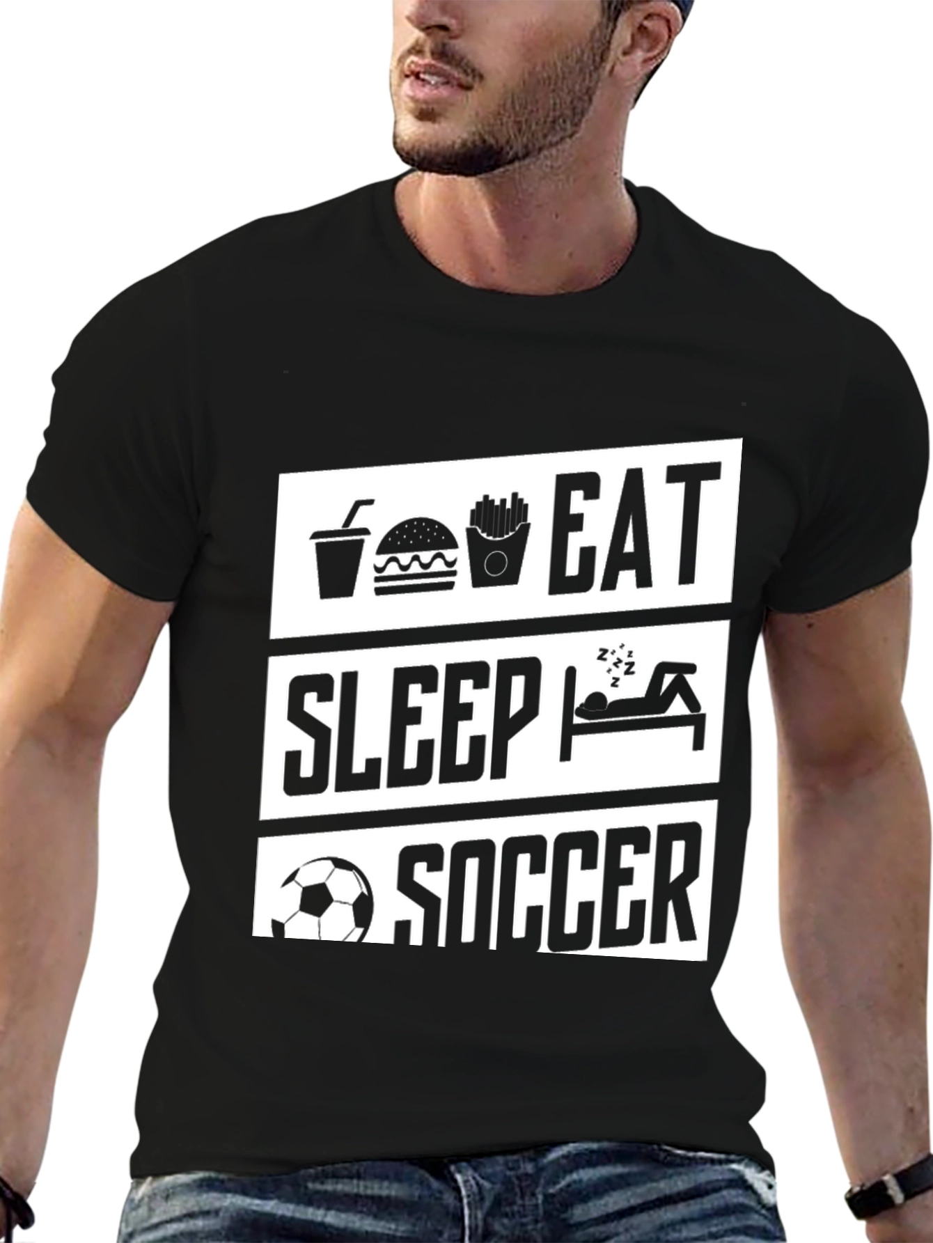 Eat Sleep Soccer Black Graphic T-Shirt