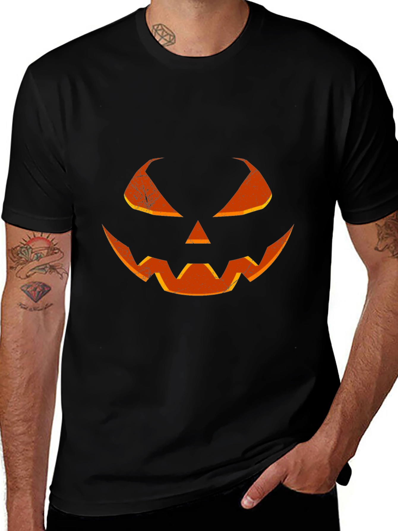 Halloween Pumpkin Face T-Shirt - Mens Black Tee