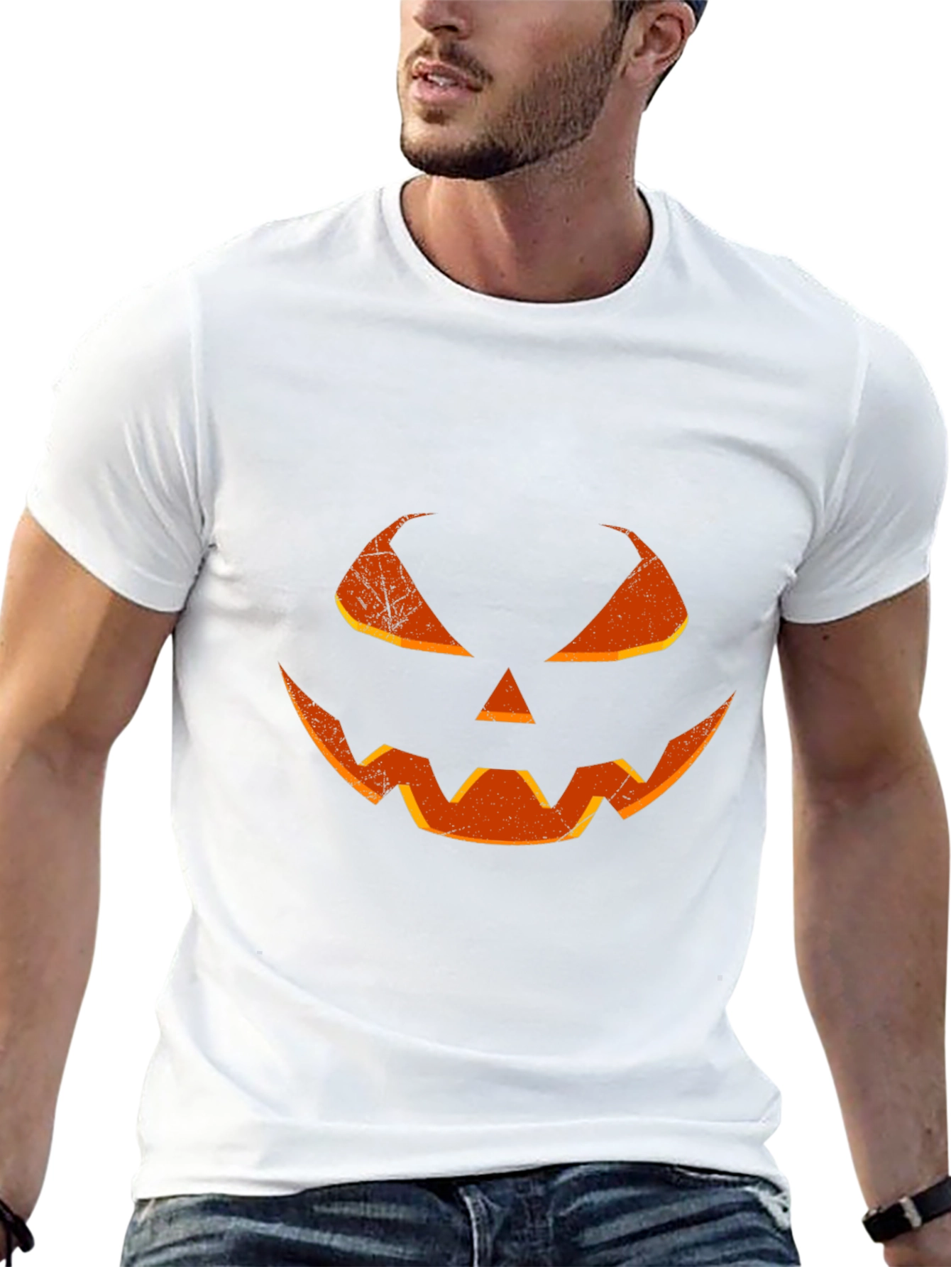 Halloween Pumpkin Face T-Shirt - Mens Black Tee